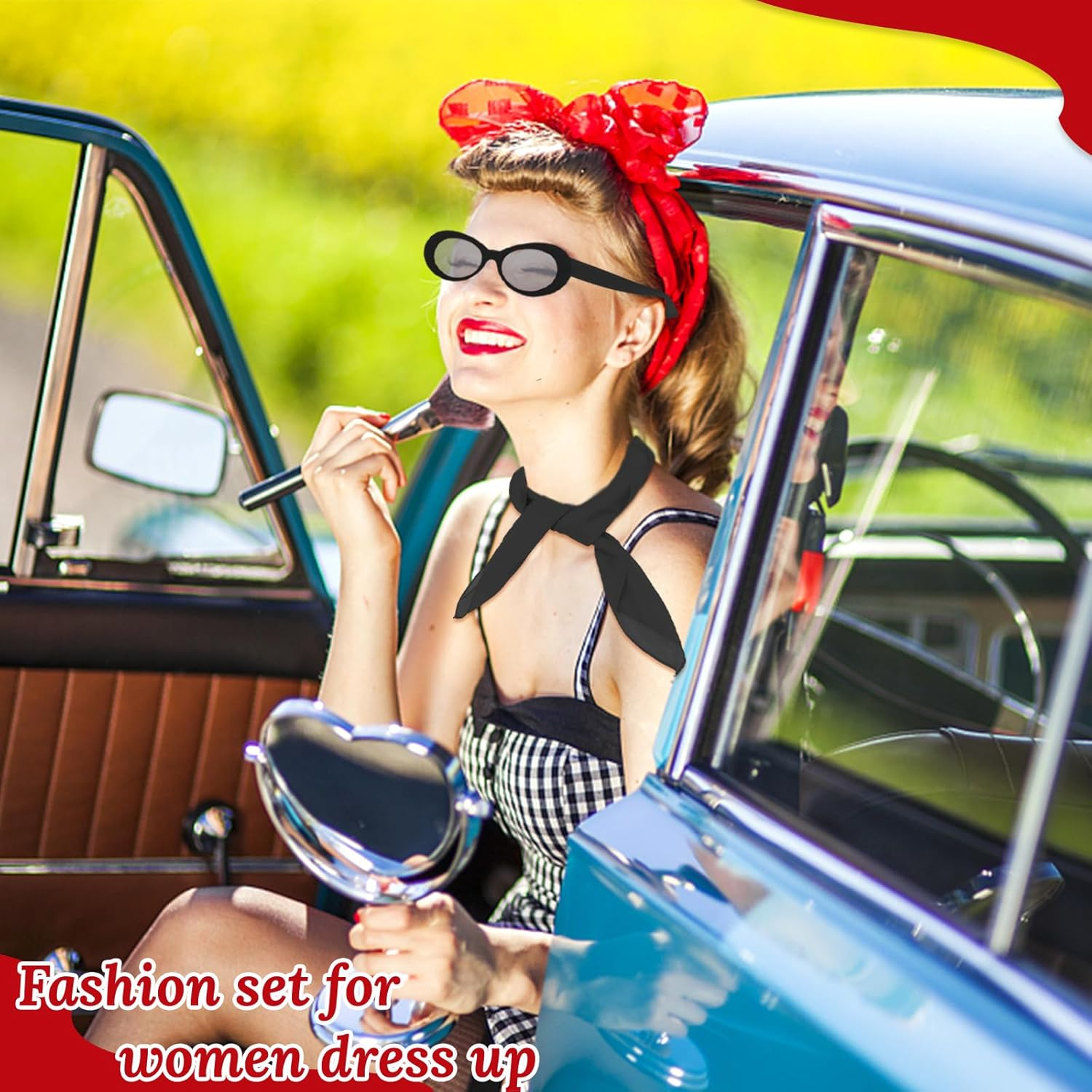 French Women Fancy Dress Costume Accessories Set French Artist Mime Kit with Red Beret Scarf Sunglasses Gloves for Women Girls Cosplay Party Supplies School Dress up Day image number 2