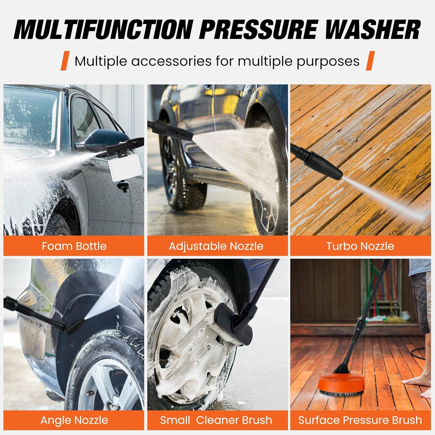 ADVWIN Pressure Washer 3800PSI, 2200W Electric High Power Washer Adjustable Pressure Max 8L/Min, with Spray Gun/8M Hose, Cleaner Machine for Cars Fences Driveways Patios Home Cleaning image number 2