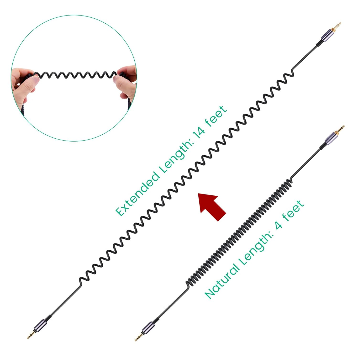 Weishan WH-1000XM5 Cable Coiled Aux Cord Replacement for Sony WH-CH720N, WH-CH710N, MDR-950BT, 1AM2, 7520 Noise Canceling Headphones, 3.5Mm(1/8") Extension Wire with 6.35Mm(1/4") Adapter, 14Ft image number 4