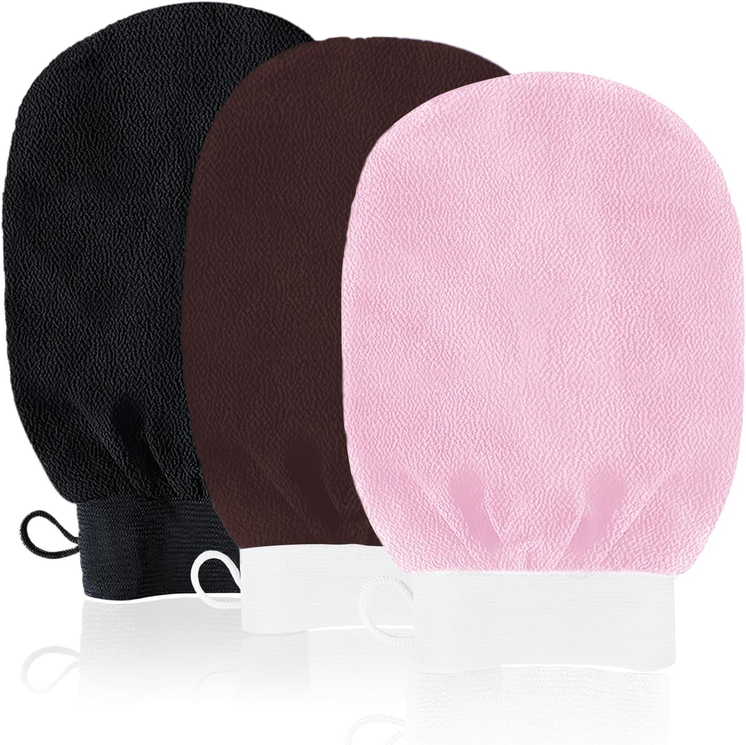 URAQT Exfoliating Gloves, Pack of 3 Exfoliating Gloves, Body Exfoliating Glove, Hamam Glove for Body and Face (Black)