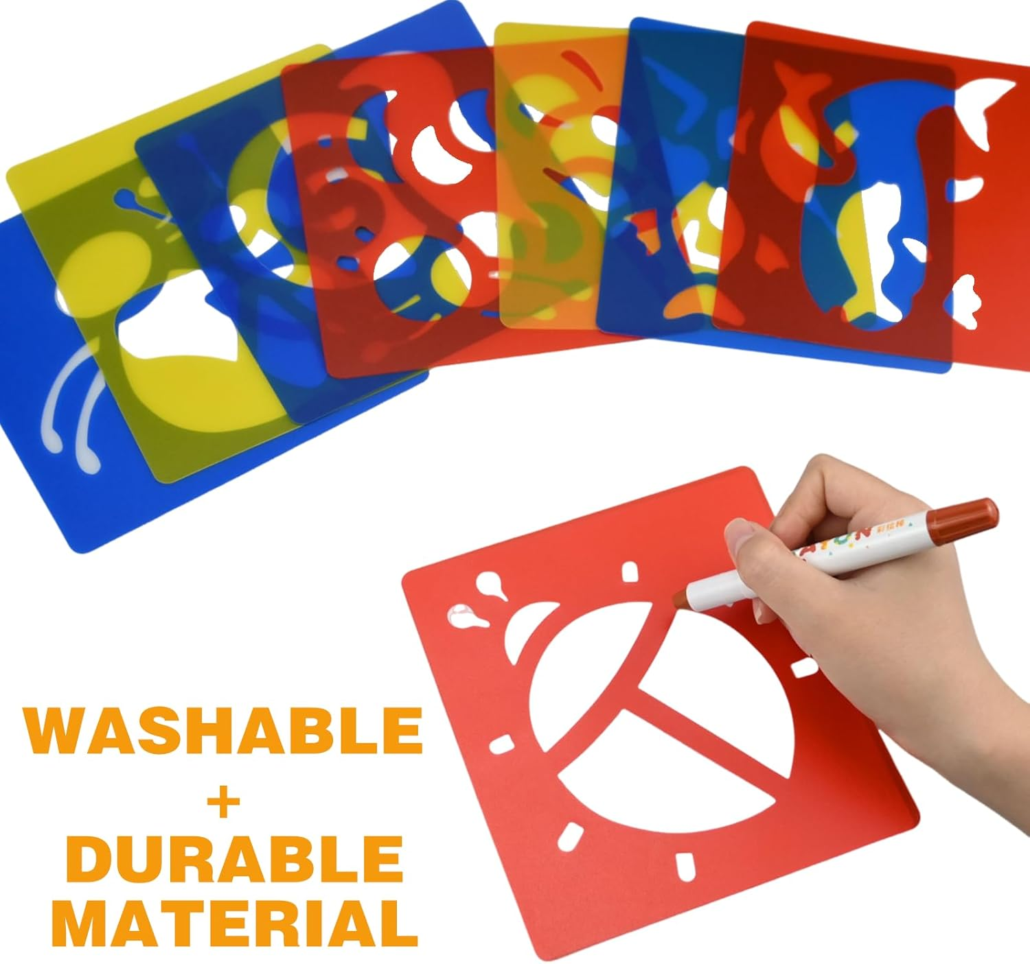 24 Pieces Stencils for Kids, 5.9 X 5.5 Inches Drawing Chalk Stencils, Colorful Washable Animal Themed Painting Stencil Primary Shape Template for Kids Toddlers Preschooler