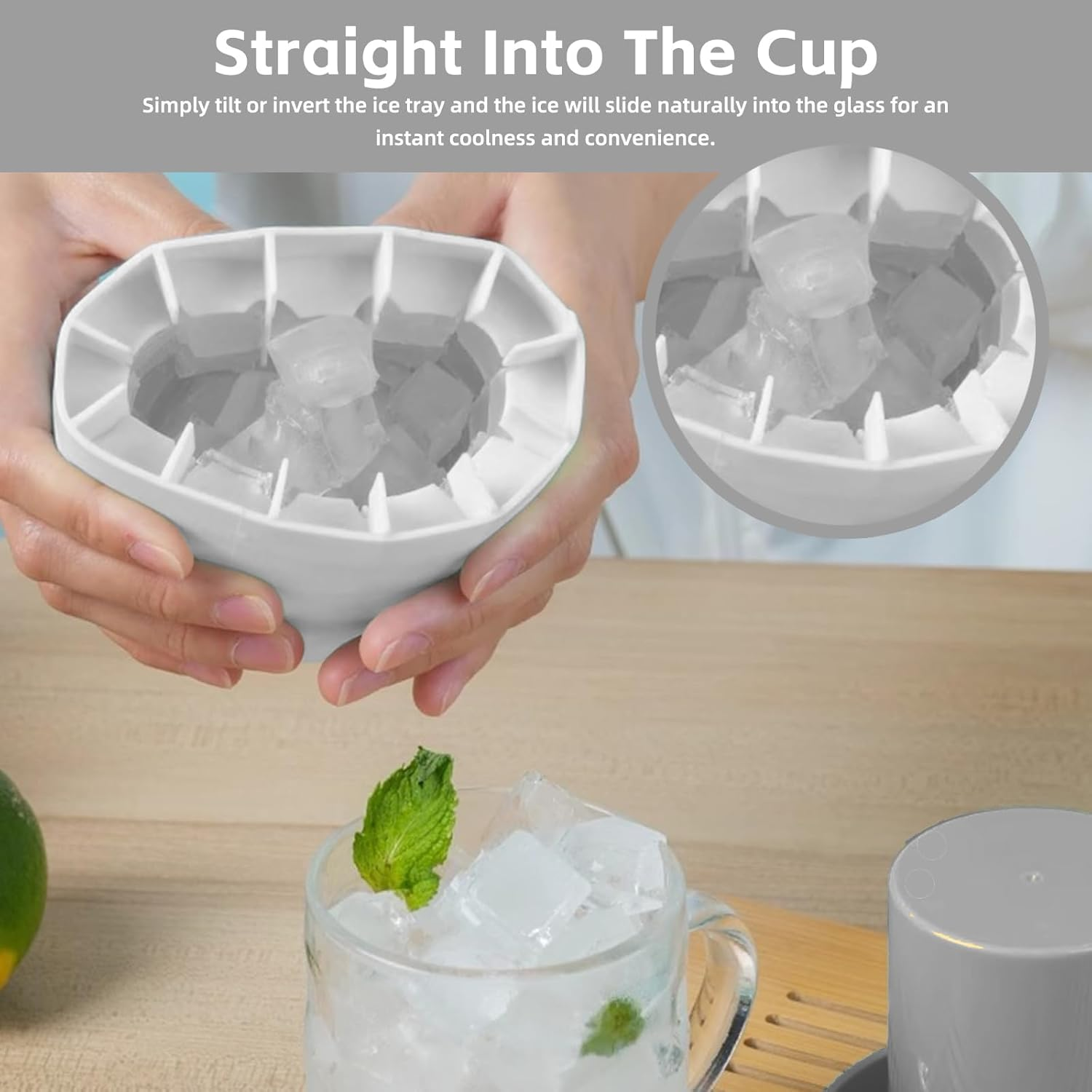 Ice Making Bucket, Quick-Freeze Silicone Ice Cube Tray with Easy Release and Compact Design (Grey) image number 5