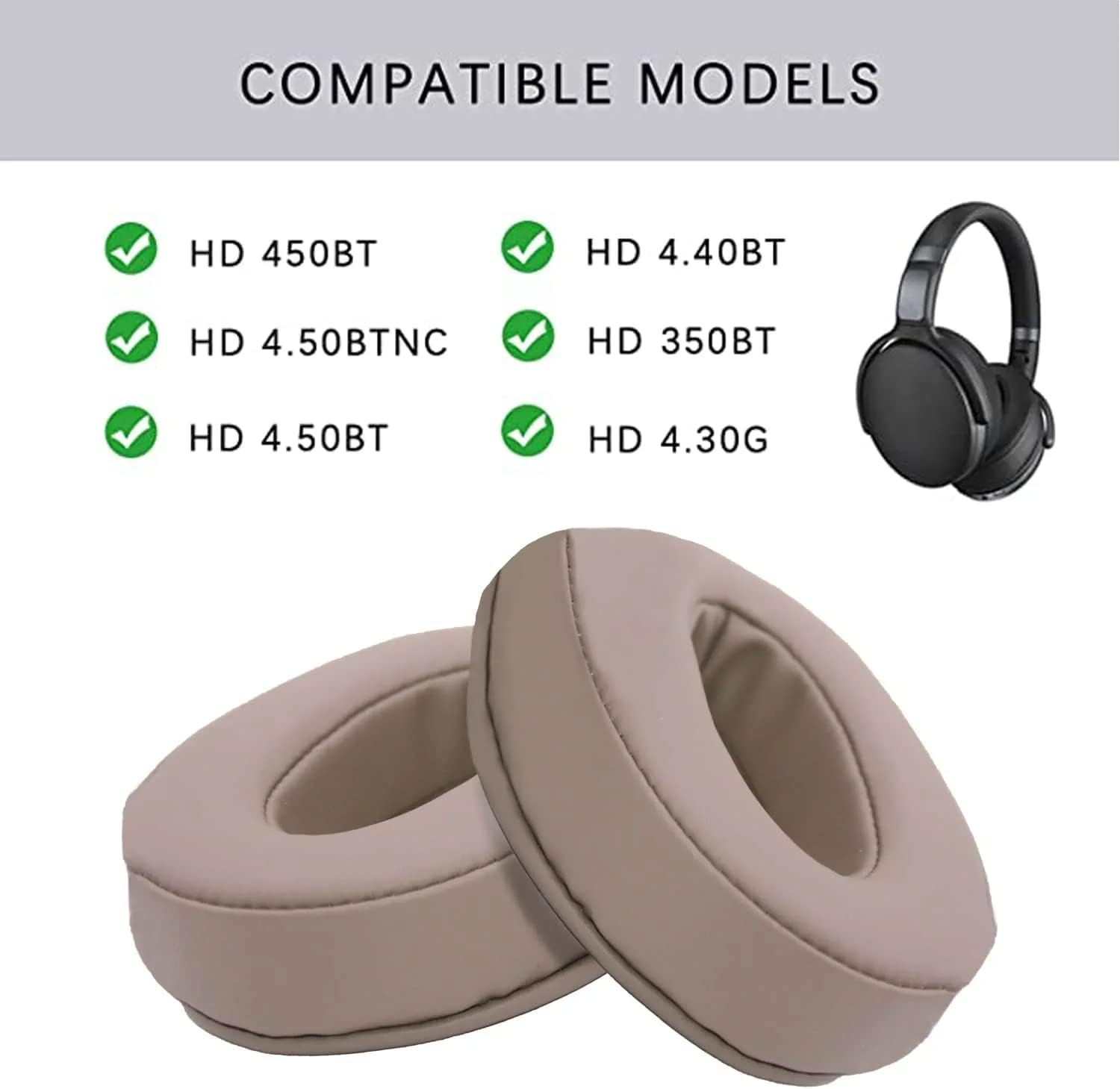 HD4.50BT Replacement Ear Pads Quite-Comfort Protein Leather, Earpads Cushions for Sennheiser HD4.50BT, HD4.50BTNC, HD4.40BT, HD450BT HD430 HD440 HD350BT HD400S HD458BT HD300 Headset（Champagne） - Black image number 4