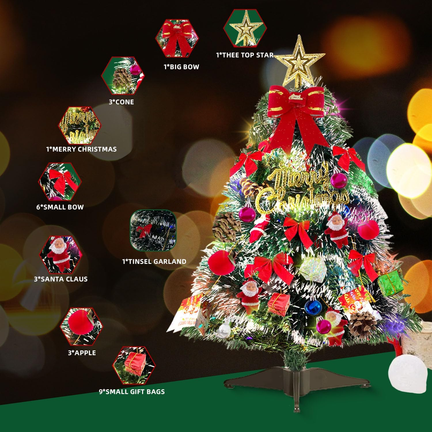 Mini Christmas Tree, Artificial Christmas Tree with Ornaments, Mini Christmas Tree for Table, Small Christmas Tree, Christmas Decoration, Christmas Tree for Desk, Table, Office Decoration, 60 Cm image number 5