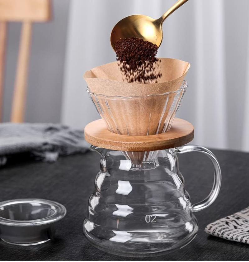 Pour over Coffee Maker - 20 OZ /600ML Coffee Server with Glass Coffee Dripper, Stylish and Elegant 2 in 1 Dripper Coffee Maker Kit Coffee Maker for Home or Office, 1-5 CUPS image number 2