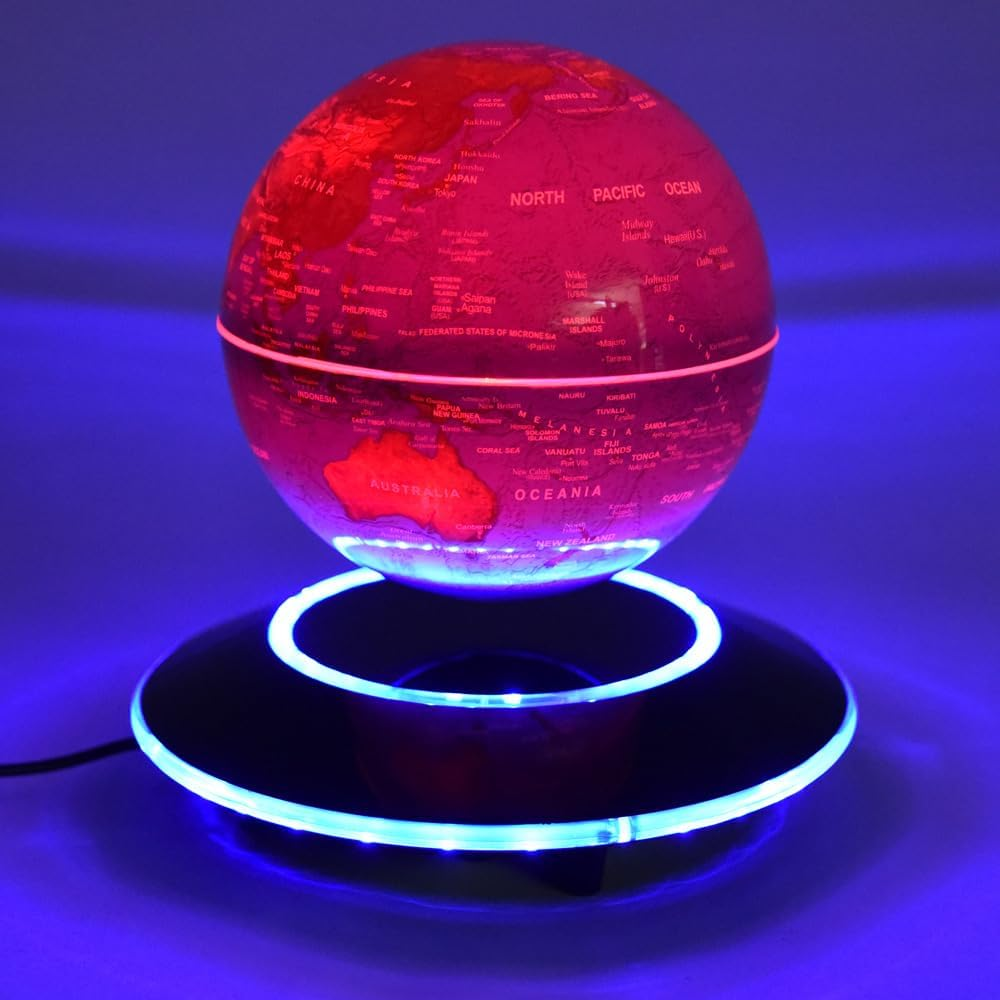 K&ouml;gler 75605 Floating Globe with LED Lighting, Approx. 14 Cm Large Magnetic Globe with Colour Changing USB Cable as World Map and Night Light image number 6