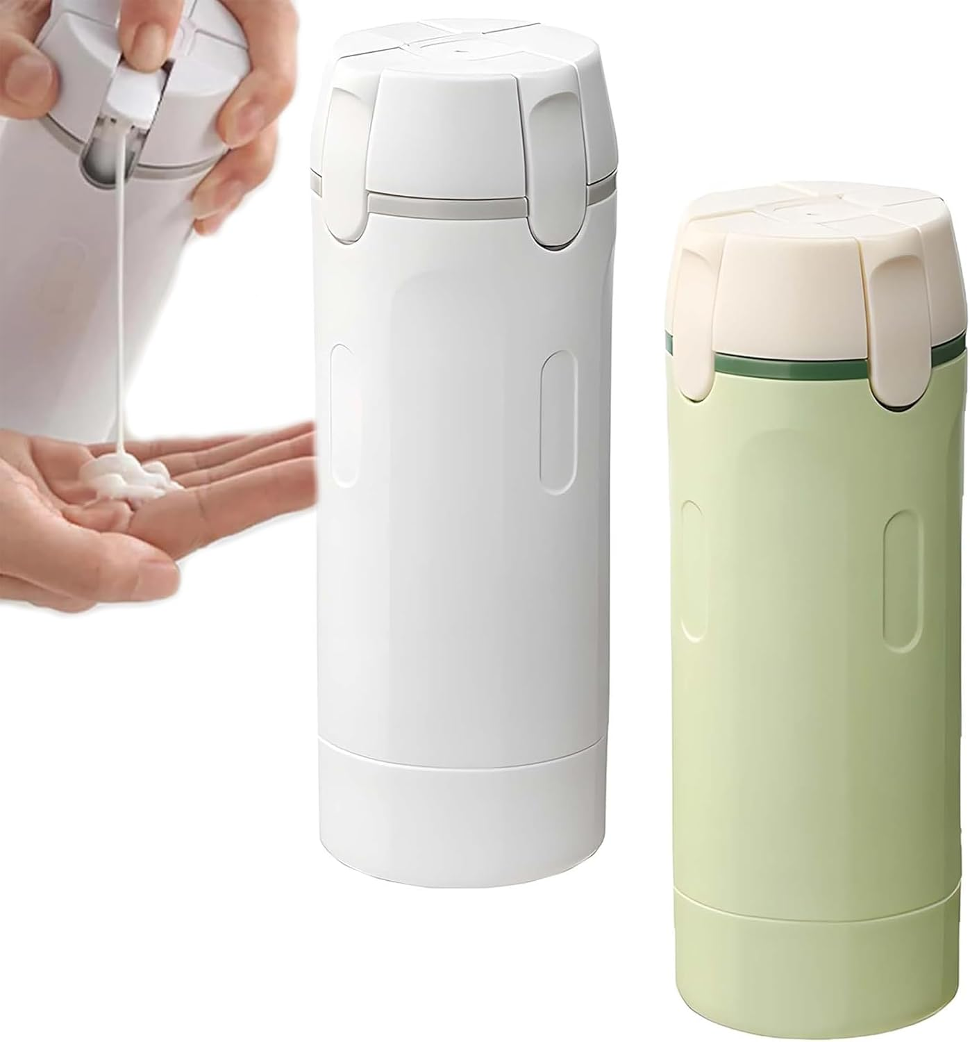 4 in 1 Travel Dispenser Bottle, Portable Containers for Shampoo Lotion Conditioner Cream, Transparent with Scale and Label for Business Trips Gym Camping (White)