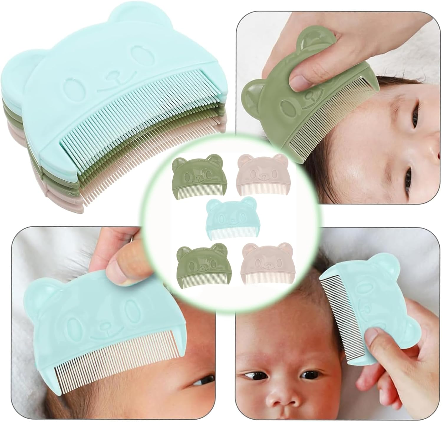 Fokmuaex 5Pcs Bear Shaped Baby Scalp Comb - Gentle Cradle Cap & Dandruff Remover for Newborns & Infants - Soft Hair Styling Grooming Tools Set