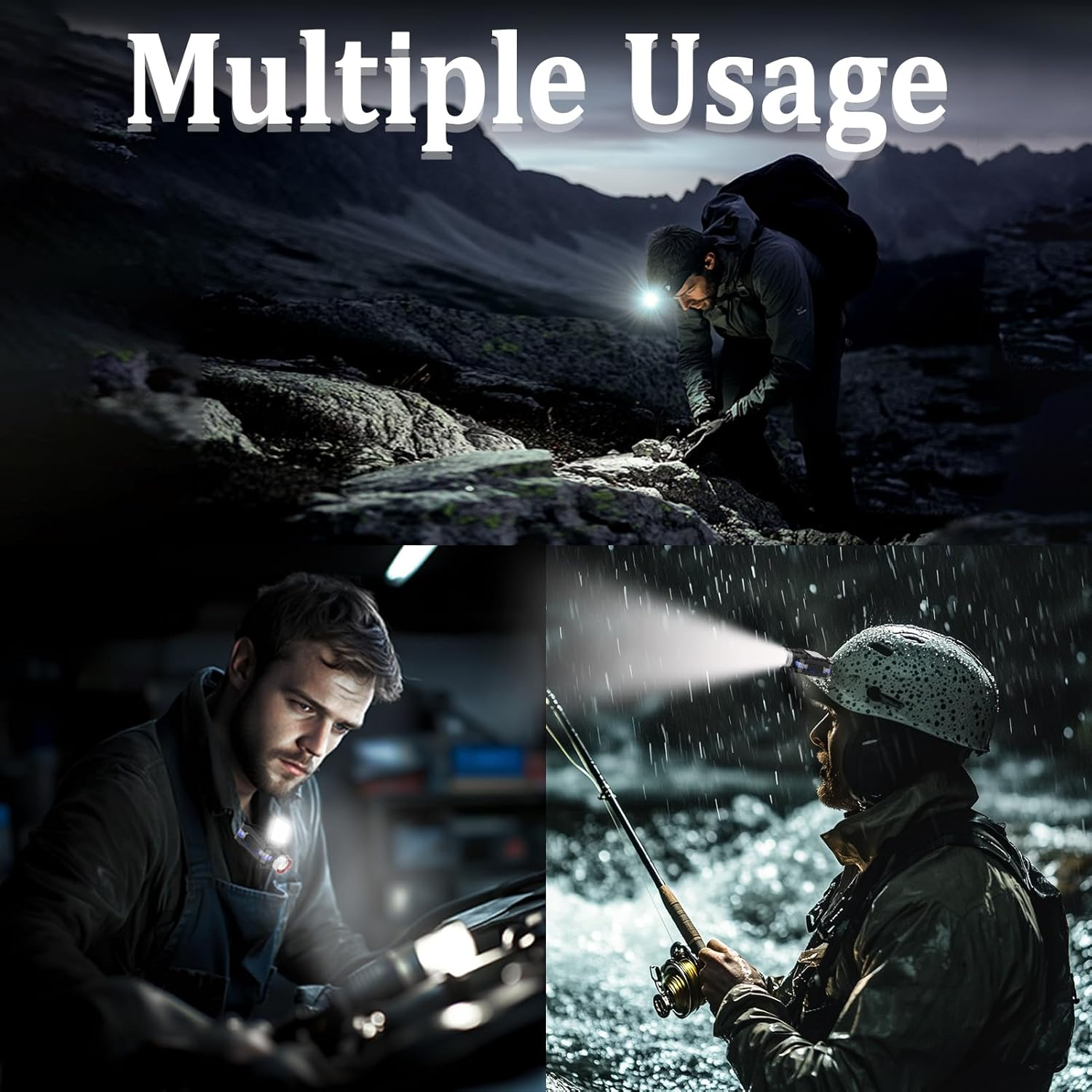 CARPESUN Clip Headlamp LED Rechargeable with Sensor and Electric Display, Super Bright 5 Modes Head Torch with 180&deg; Adjustable and Zoomable, IPX4 Waterproof Headlamp for Fishing, Camping, Jogging