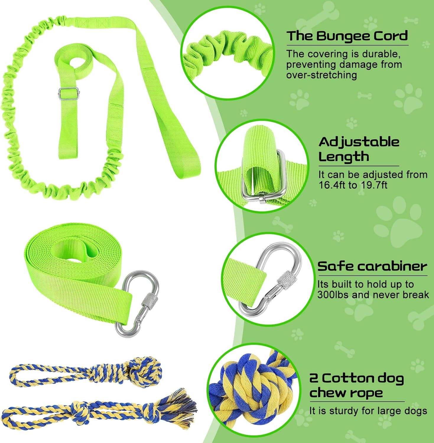 Xiaz Tug of War Dog Toy, Interactive Dogs Toy Bungee Hanging Tether with 2 Chew Rope Toys, Heavy Duty Puppy Outdoor Activity Aggressive Chewers Best Small to Large Boredom Exercise and Play (Green)