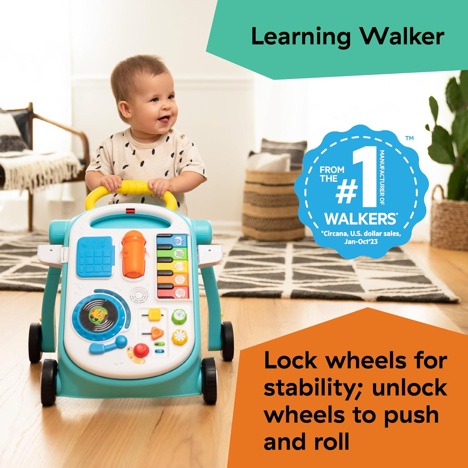 Kids II Baby Einstein Musical Mix &lsquo;N Roll 4-In-1 Push Walker with Activity Center for 6 Months+ Baby, Blue image number 4