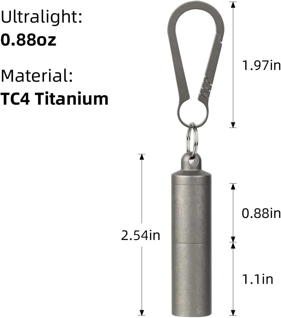 SW631 Titanium Portable Pill Case Keychain,Large Pill Holder Keychain ,2 Compartment Waterproof Pill Box for Outdoor Travel Camping(Include a Large Titanium Keychain Clip) image number 3