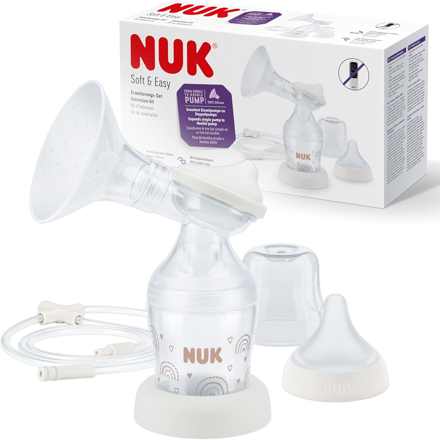 NUK Soft & Easy Electric Breast Pump Extension Kit | 100% Silicone Soft Cups | 24Mm & 27Mm Cups | Single to Double Breast Pump Kit | 1 X Perfect Match Baby Bottle image number 1