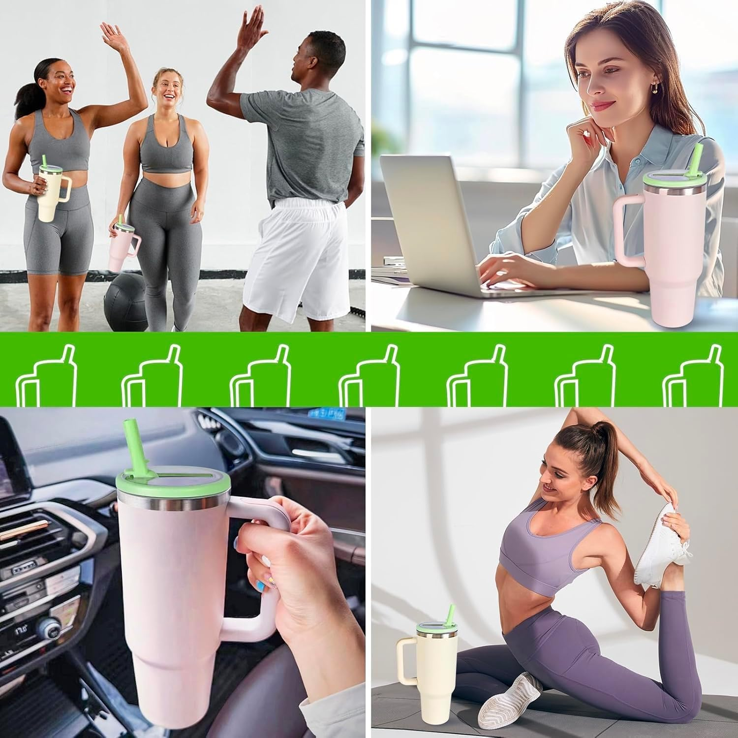 30 Oz Reusable Leak-Proof Cap Top Cover Stanley Cup Accessory for Stanley, with Handle, Leak-Proof Splash-Proof Replaceable Stanley Cap (Green) image number 5