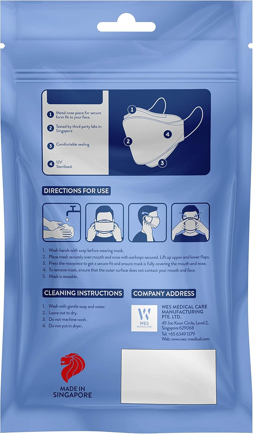 [5Pcs] Wes Care Nanomask Reusable | Made in Singapore | UV Clean, Soft & Comfortable, Easy to Breathe, Convenient Pack | Ships from Australia image number 1