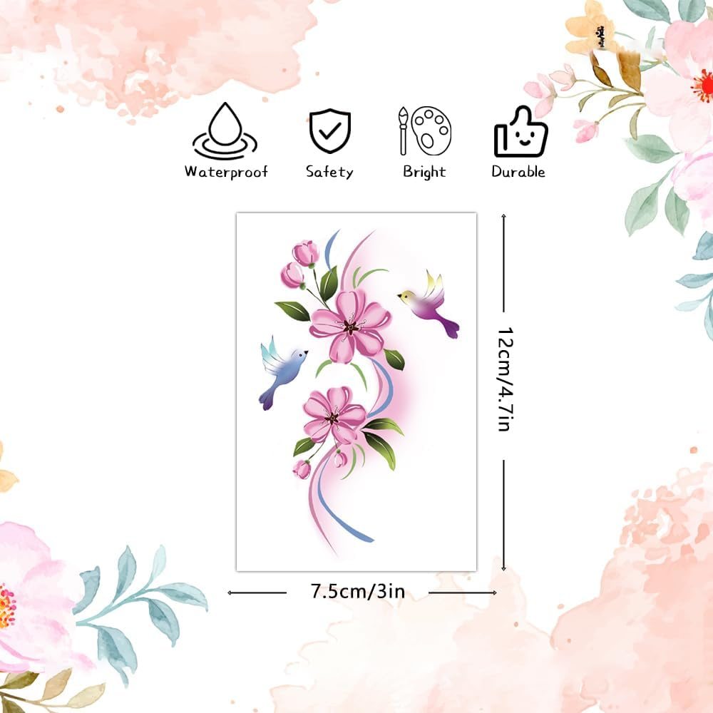10 Sheets Temporary Flower Tattoos Waterproof Abstract Flowers Birds Butterflies Animal Face Tattoos Gems Face Tattoos for Women Girls Kids Parties