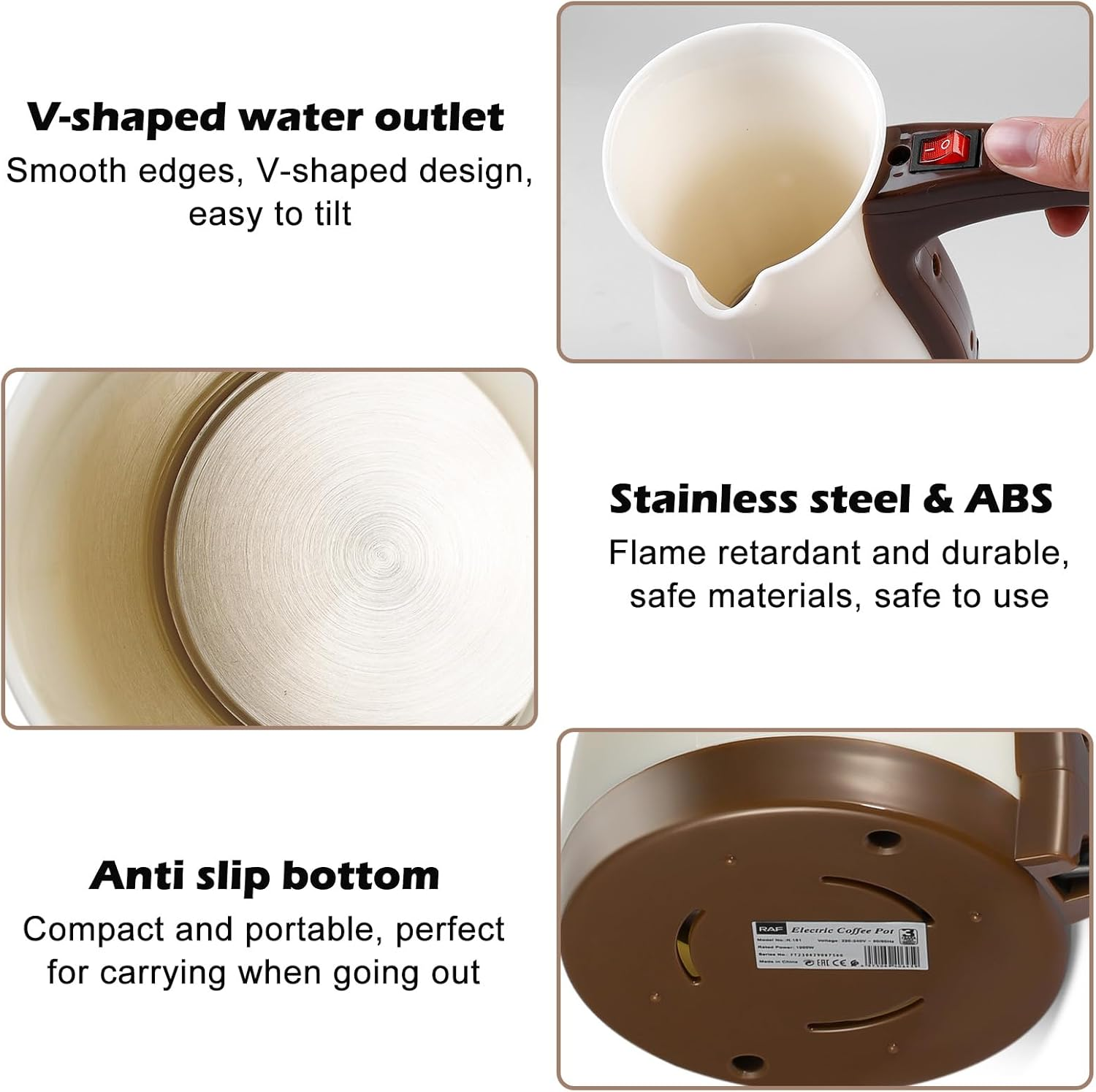 Turkish Coffee Maker, Electric Coffee Maker, 500Ml Electric Turkish Coffee Machine, 600W, 220V Induction Espresso Machine, Electric Kettle, for Home Moka Teapot Tea Coffee (Beige) image number 6