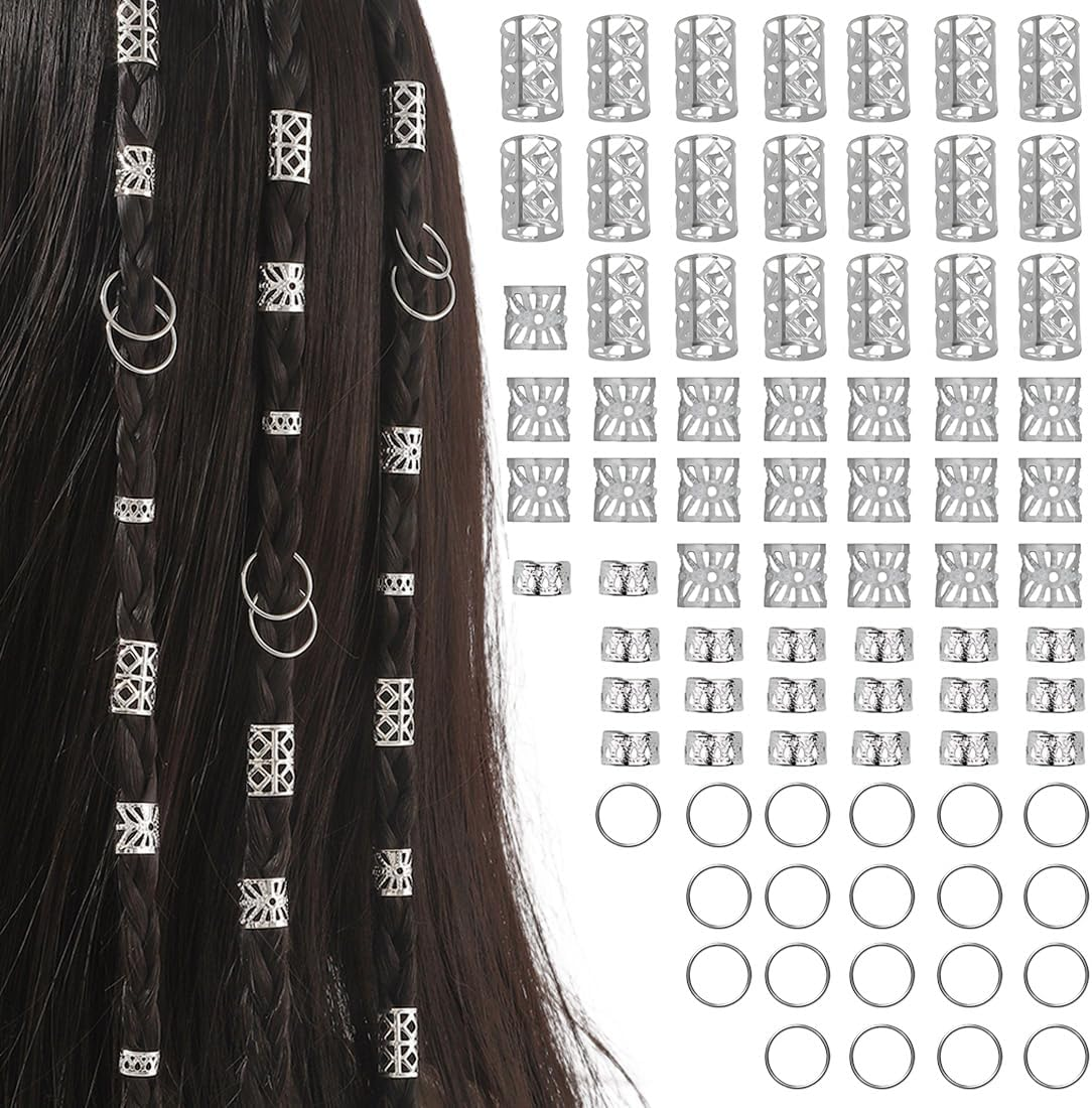 80 Pieces Silver Hair Accessories for Braids, Jewellery for Hair, Cuff Clips for Dreadlock Accessories, Hair Spiral Clips Hair Accessories for Dreadlocks for Men, Women, Girls and Boys Braids image number 5
