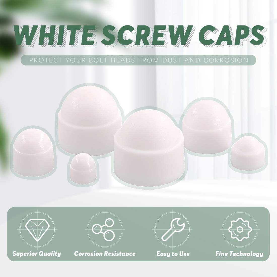 Keadic 160Pcs Bolt Covers Screw Caps Plastic Nut Assortment Kit with Organizer Box, M4 M5 M6 M8 M10 M12 Durable Nylon Insert Locknut for Matching Screws or Bolts, White image number 3