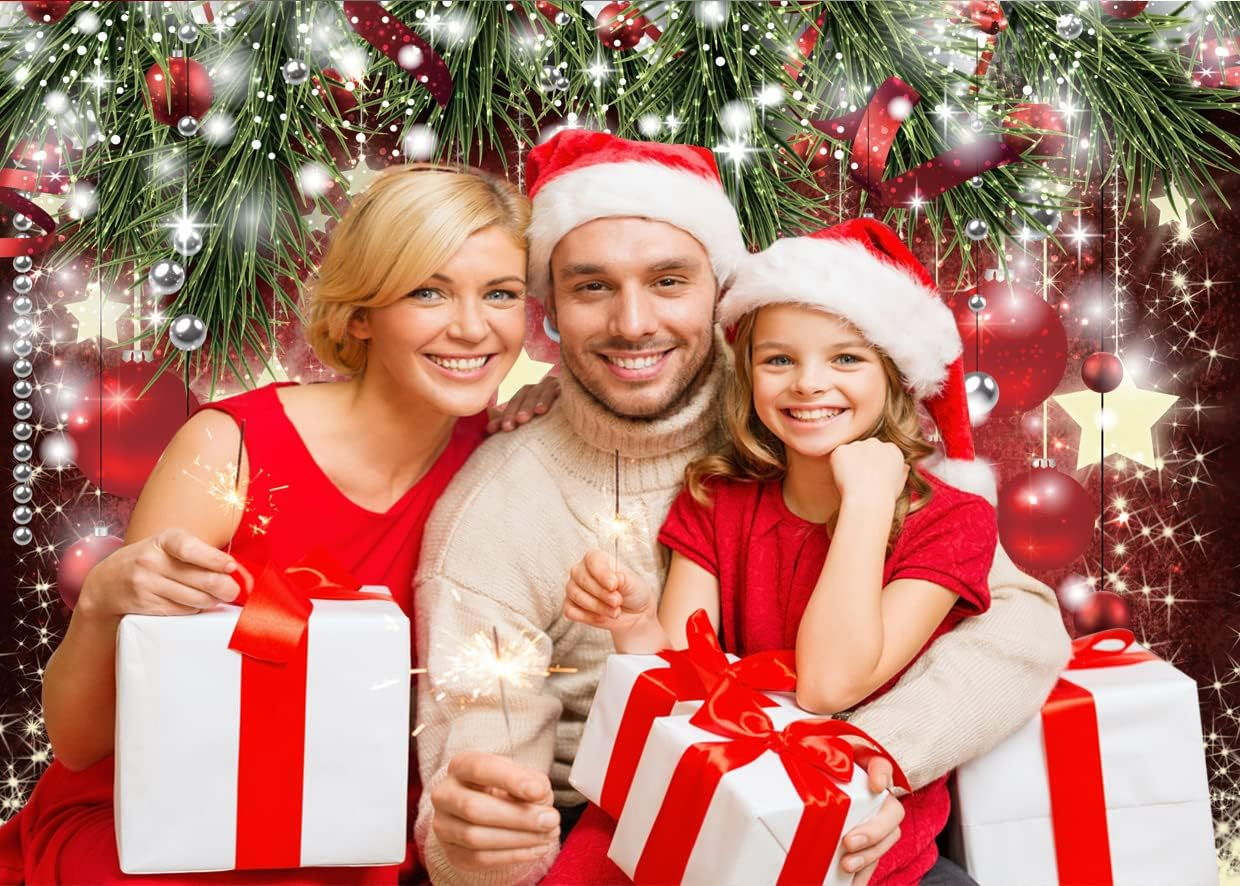 SJOLOON Christmas Backdrops Red Ball Theme Background Shining Stars Background New Year Backdrop for Christmas Party Decoration Banner Photo Shoot 12364 (10X8Ft) image number 6