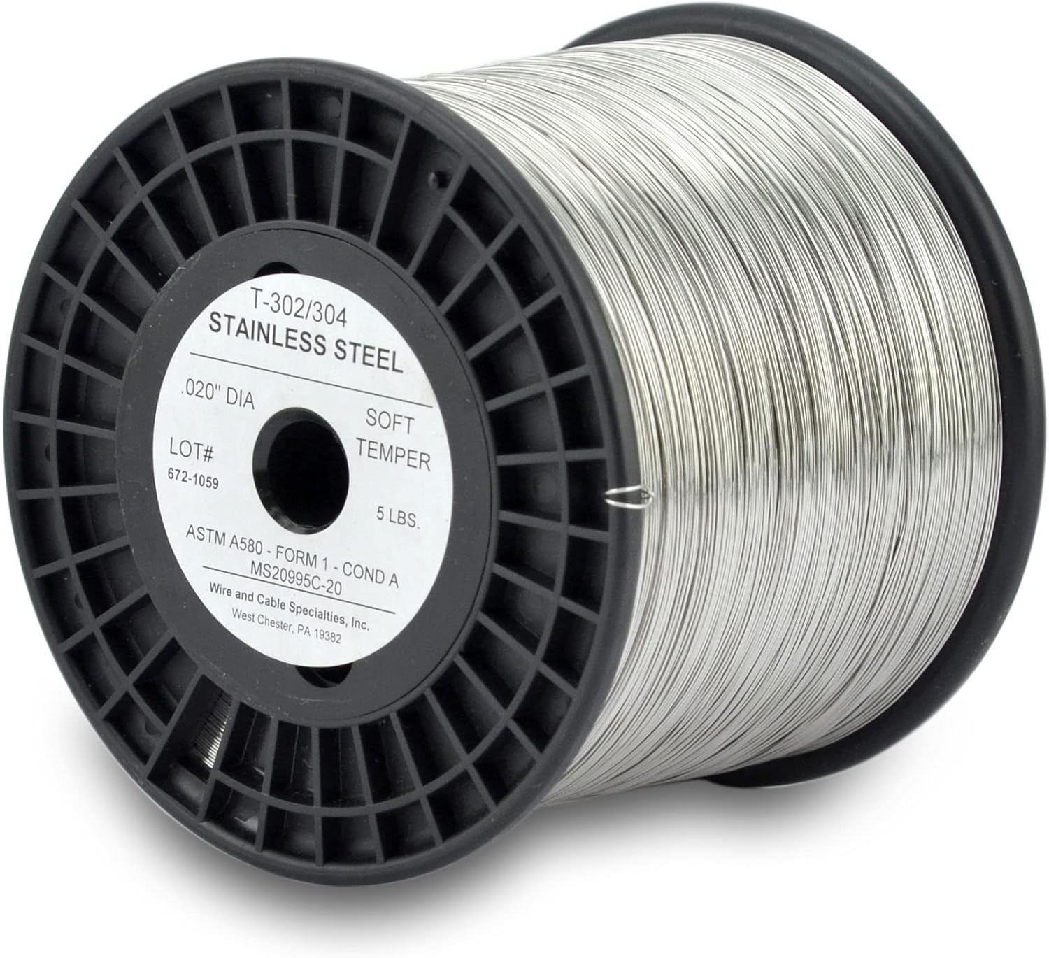 Lock Wire, T302/304 Stainless, NASM20995, MS20995C, ASTM A580 Cond A, AMS5697.032 in (0.81 Mm), 1 Lb (0.45 Kg) Dispenser Can, Approx. 362 Ft (110 M)