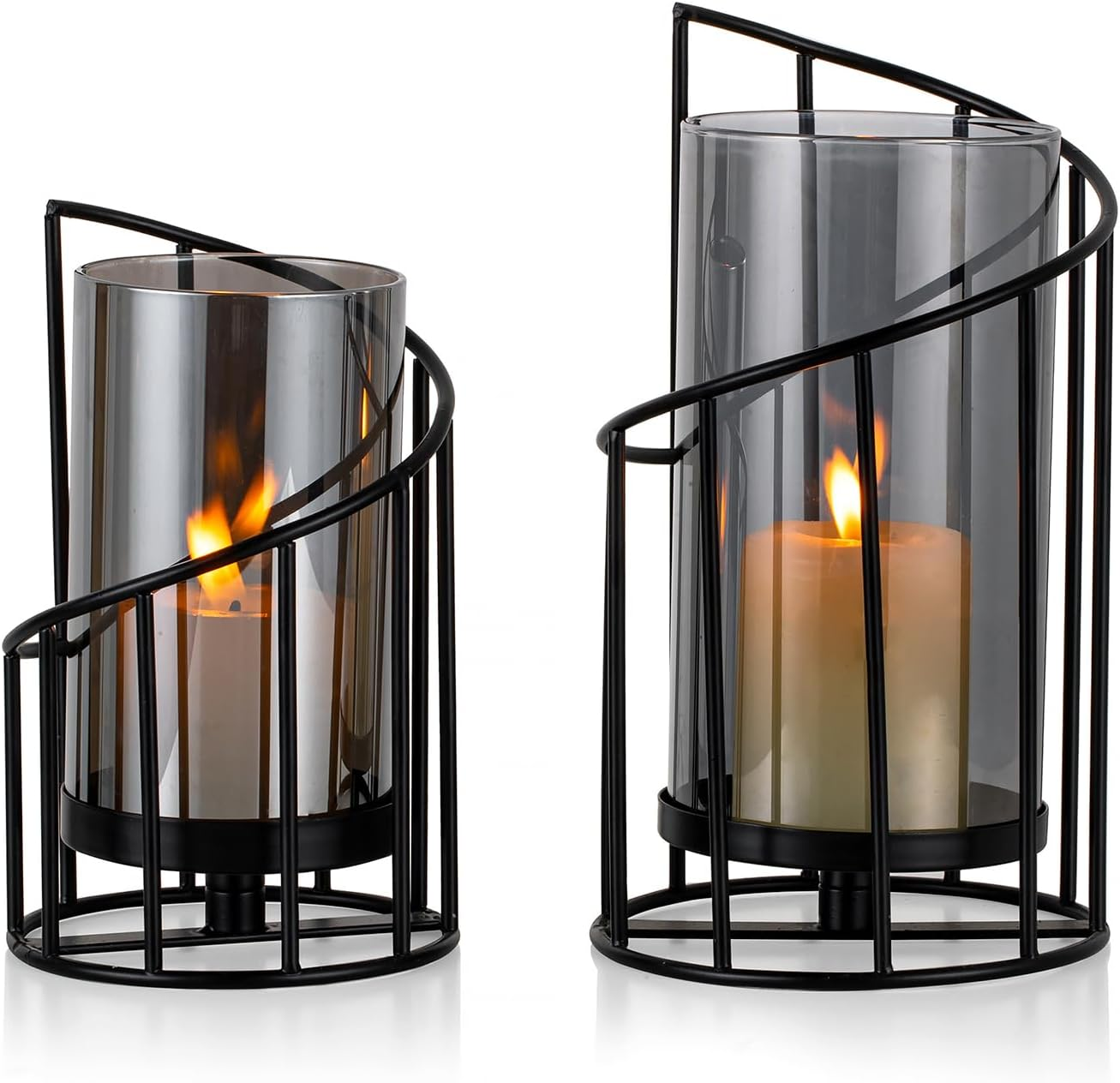 Staymoment Lantern Black Decorative Modern: Set of 2 Candle Holders Metal Lantern Outdoor Candle Holder Table Decoration Living Room Bathroom Garden Lanterns Outdoor and Indoor for Pillar Candle