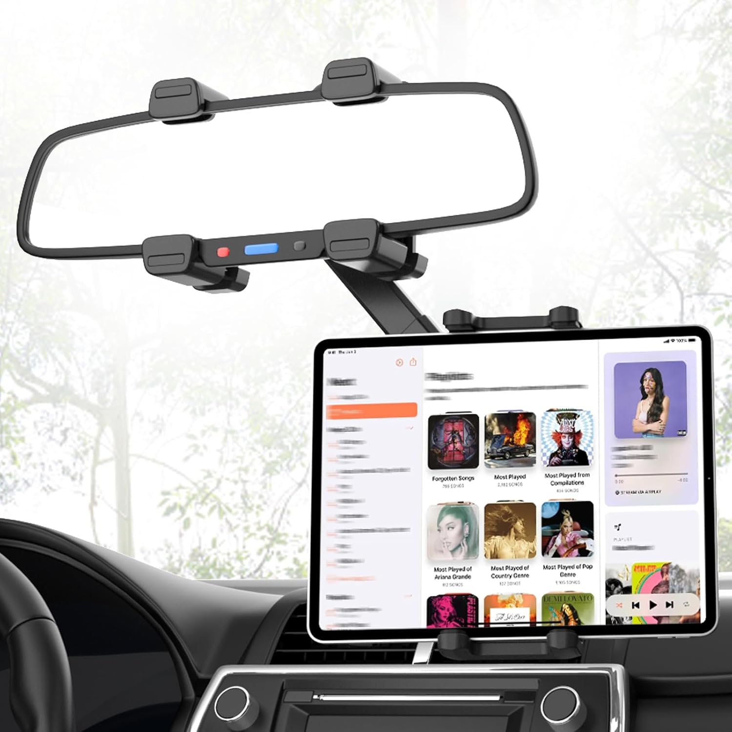 Wukanleng Rear View Mirror Tablet Mount for Car Truck SUV, Universal Rearview Mirror Phone Holder with 360&deg; Rotation Retractable Compatible with Ipad Pro 12.9/Air/Mini, Galaxy Z Fold, 4-13" Devices image number 3