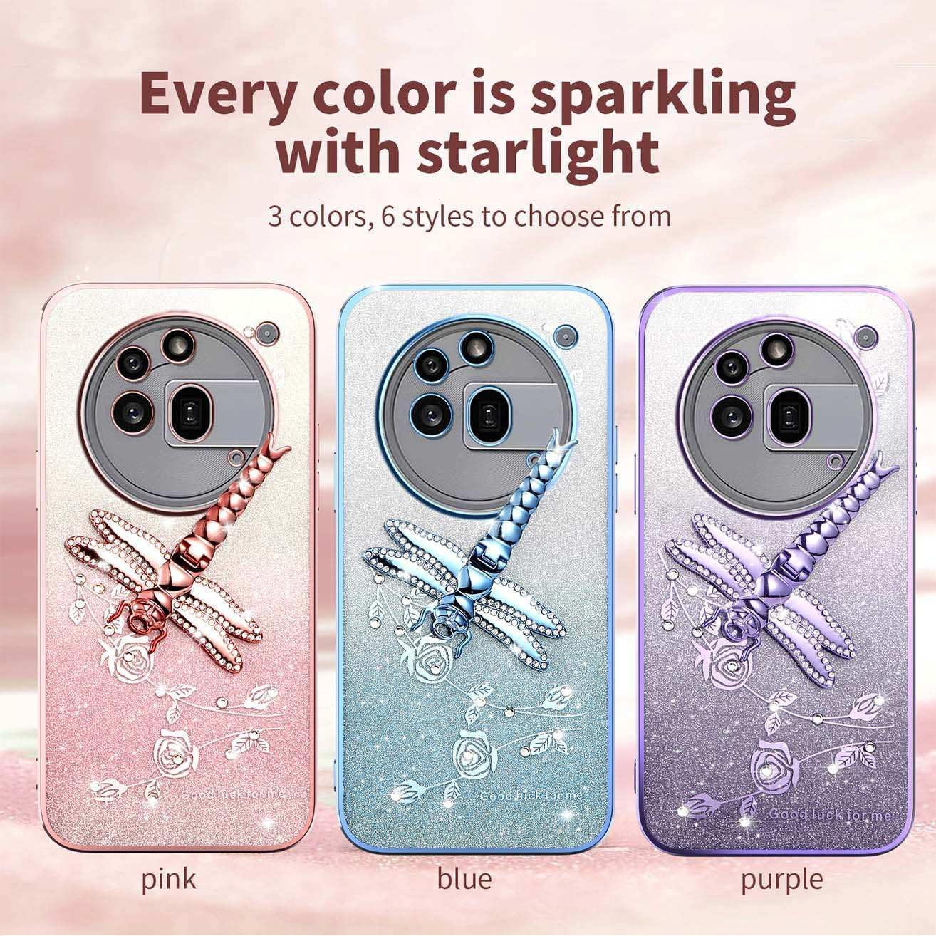 YUEQIAN Transparent Glitter Case for Nothing Phone (3A) Pro, Ultra Thin Glitter Bling TPU Shockproof Mobile Phone Case, Shiny Flowers Dragonfly Stand Girl Protective Case Purple image number 6