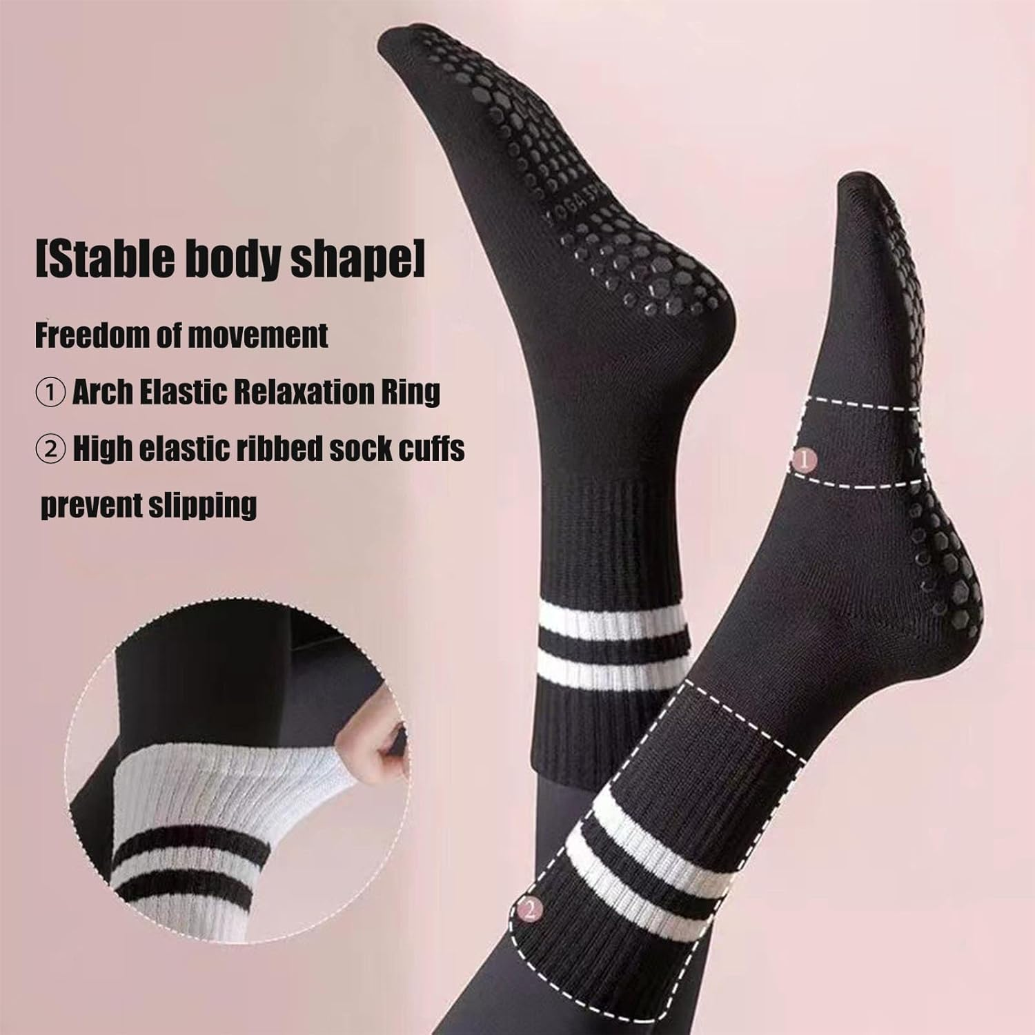 8 Pairs Pilates Yoga Socks with Grips for Women,Non-Slip Gym Trampolines Grip Sticky Soft Sport Socks,Mid Calf Design for Yoga Pilates Barre Dance Ballet Workouts, Assorted Colors image number 5