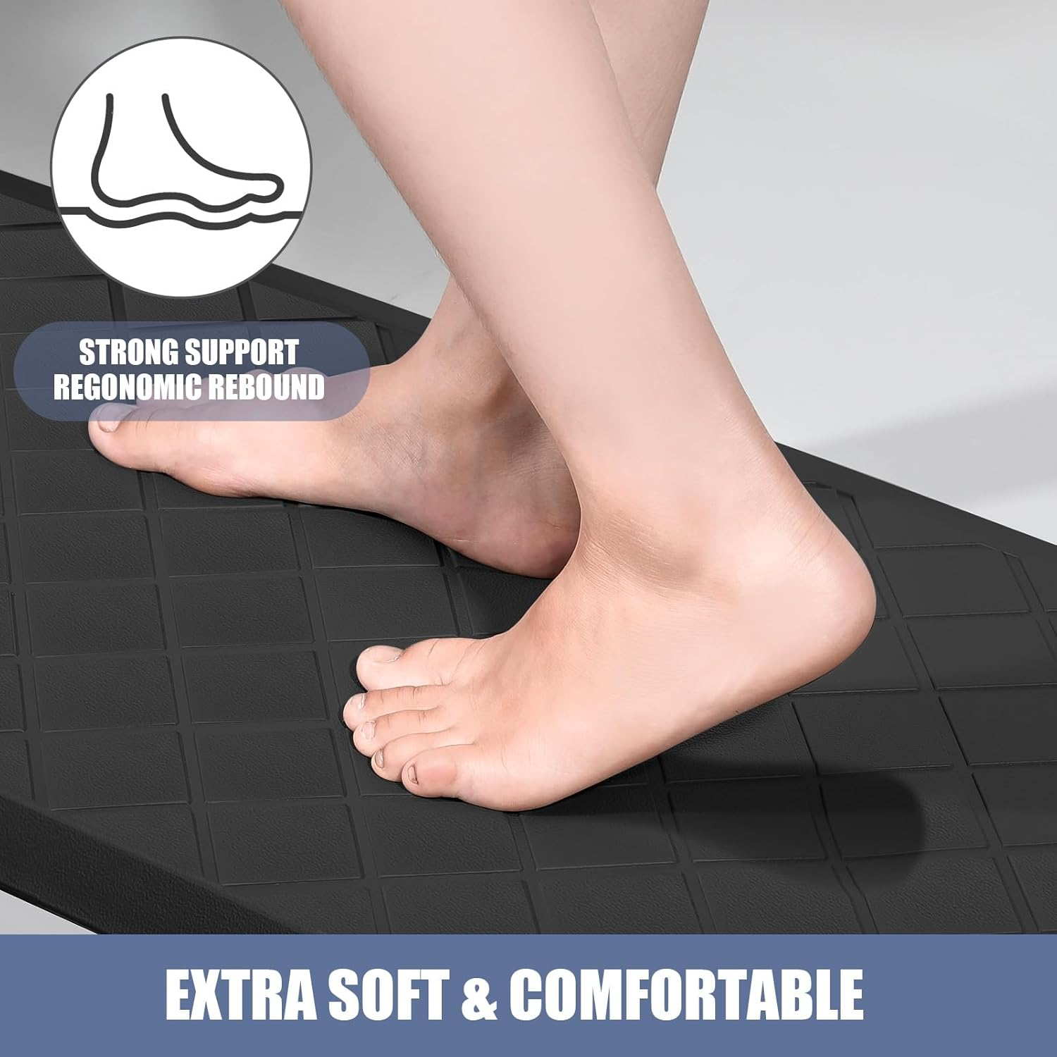 Cushioned Kitchen Mat 2 PCS, anti Fatigue Kitchen Rugs, Heavy Duty Kitchen Rugs and Mats Non-Skid, Ergonomic Comfort Foam Kitchen Floor Mat for Home, Office, Sink, Laundry - Black image number 2