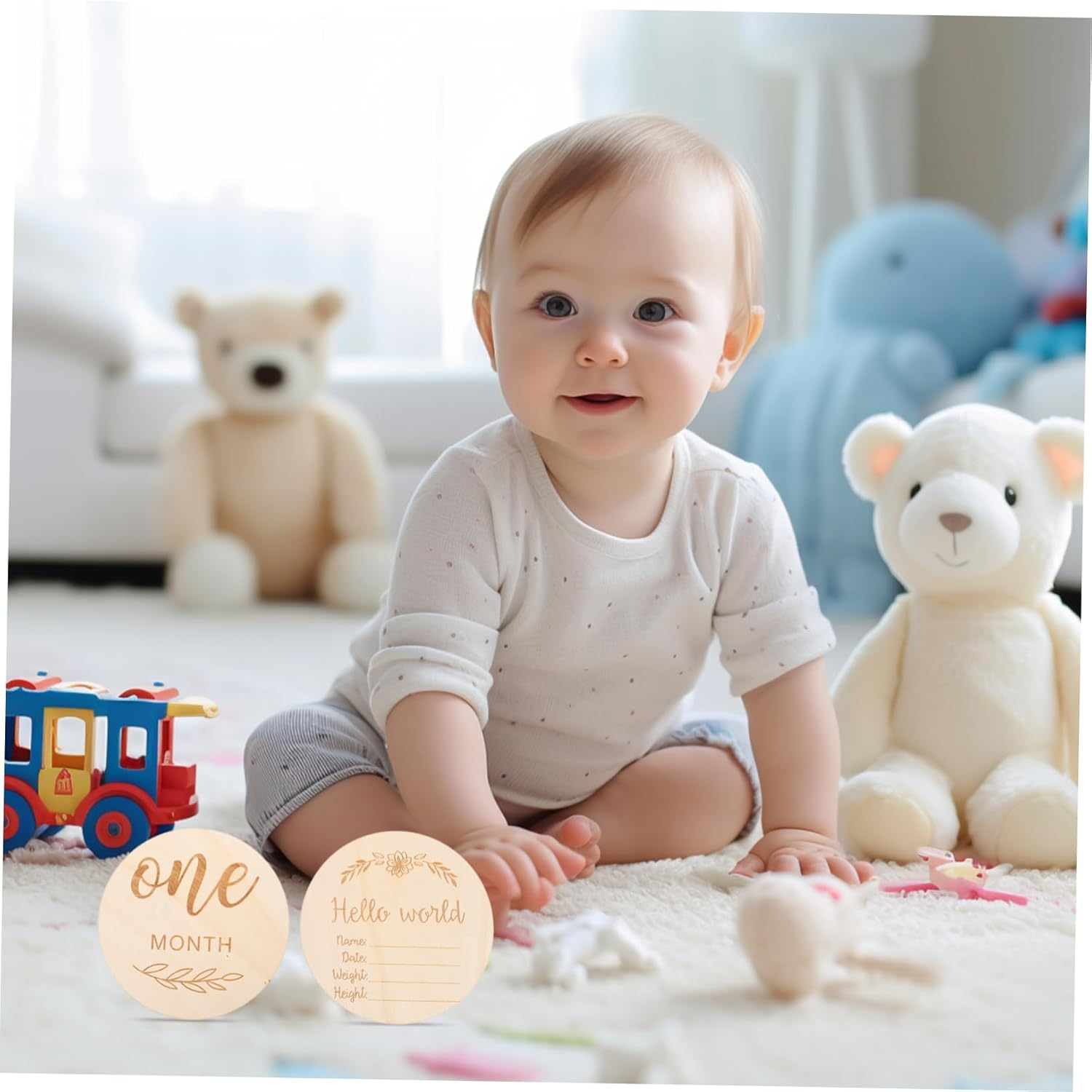 12Pcs Wooden Milestone Signs for Photoshoot Double Sided Engraved Monthly Discs Gender Neutral Announcement Photo Props for Newborn Boys and Durable Craftsmanship image number 6