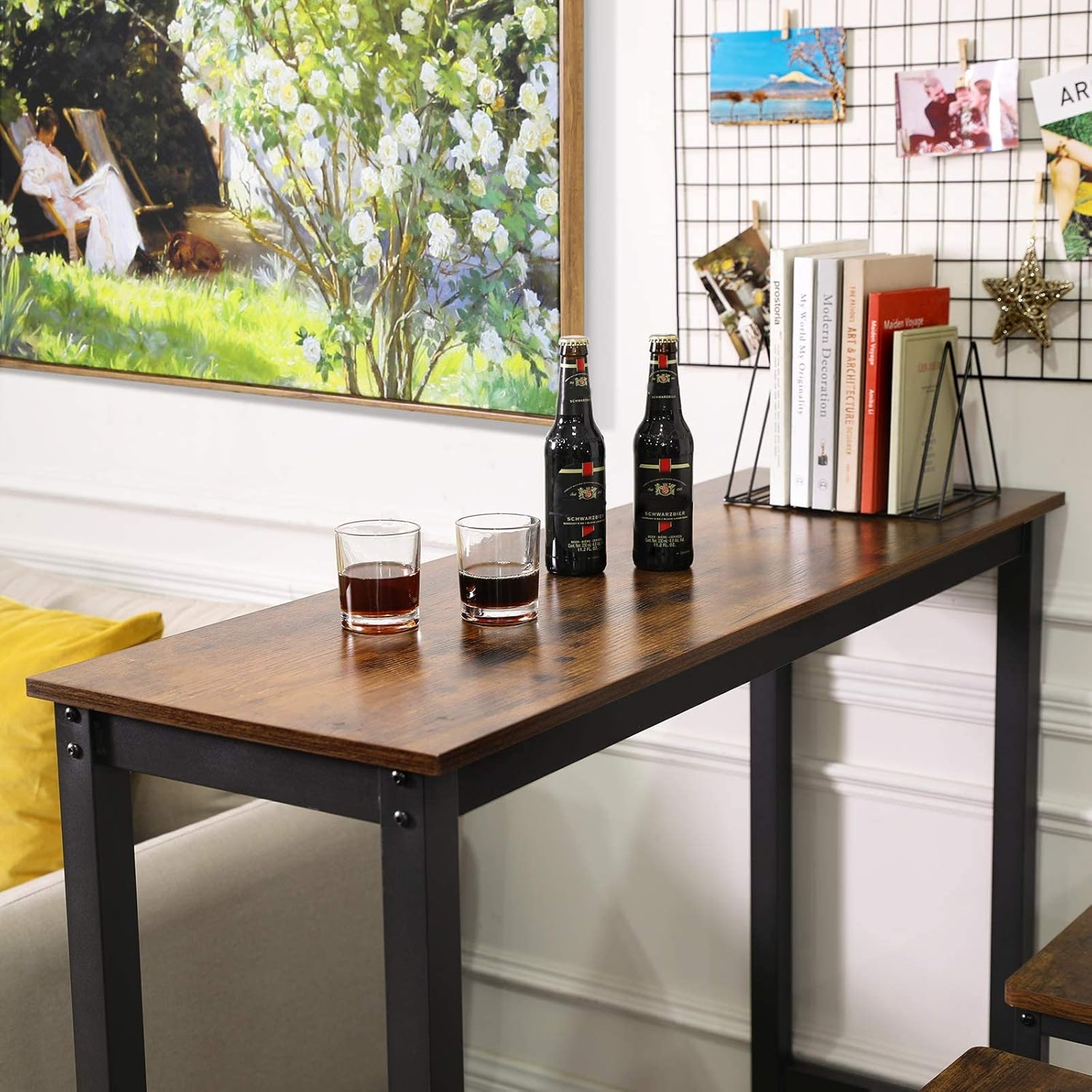 Vasagle Bar Table, Narrow Rectangular Bar Table, Kitchen Table, Pub Dining High Table, Sturdy Metal Frame, 120 X 40 X 100 Cm, Easy Assembly, Industrial Design, Rustic Brown and Black image number 3