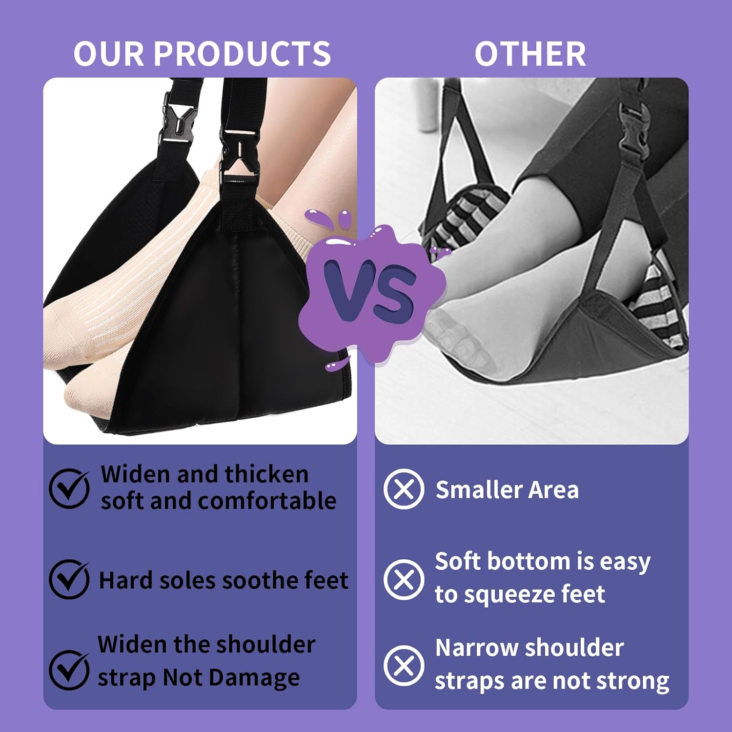 Foot Rest for Plane with No Feet Clashing, Portable Base Designed Foot Hammock, Travel Essentials Carry-On Adjustable Height Footrest Travel Accessories image number 6