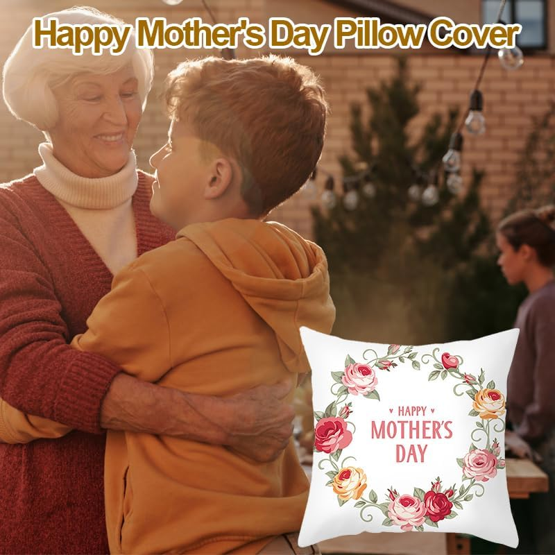 Grandma Mom Gifts for Mothers Day Pillow Cover 18X18 Decorative Flower Cushion Cover Creative Happy Mom&rsquo;S Day Pillowcase Gifts for Mommy Aunt Grandmother Granny Nanny from Kids Grandkids