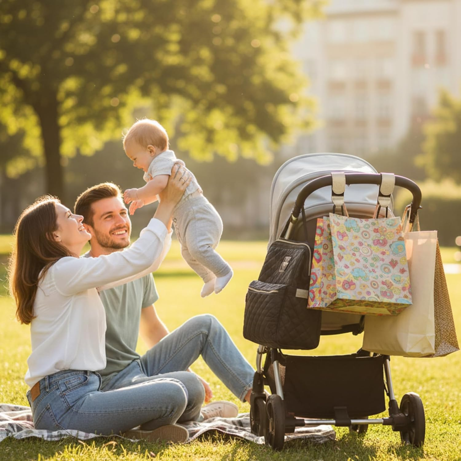 Universal Stroller Clips X2| Soft Vegan Leather Pram Hooks| Hang Your Shopping, Handbag and Baby Diaper Bags| (Grey) image number 4