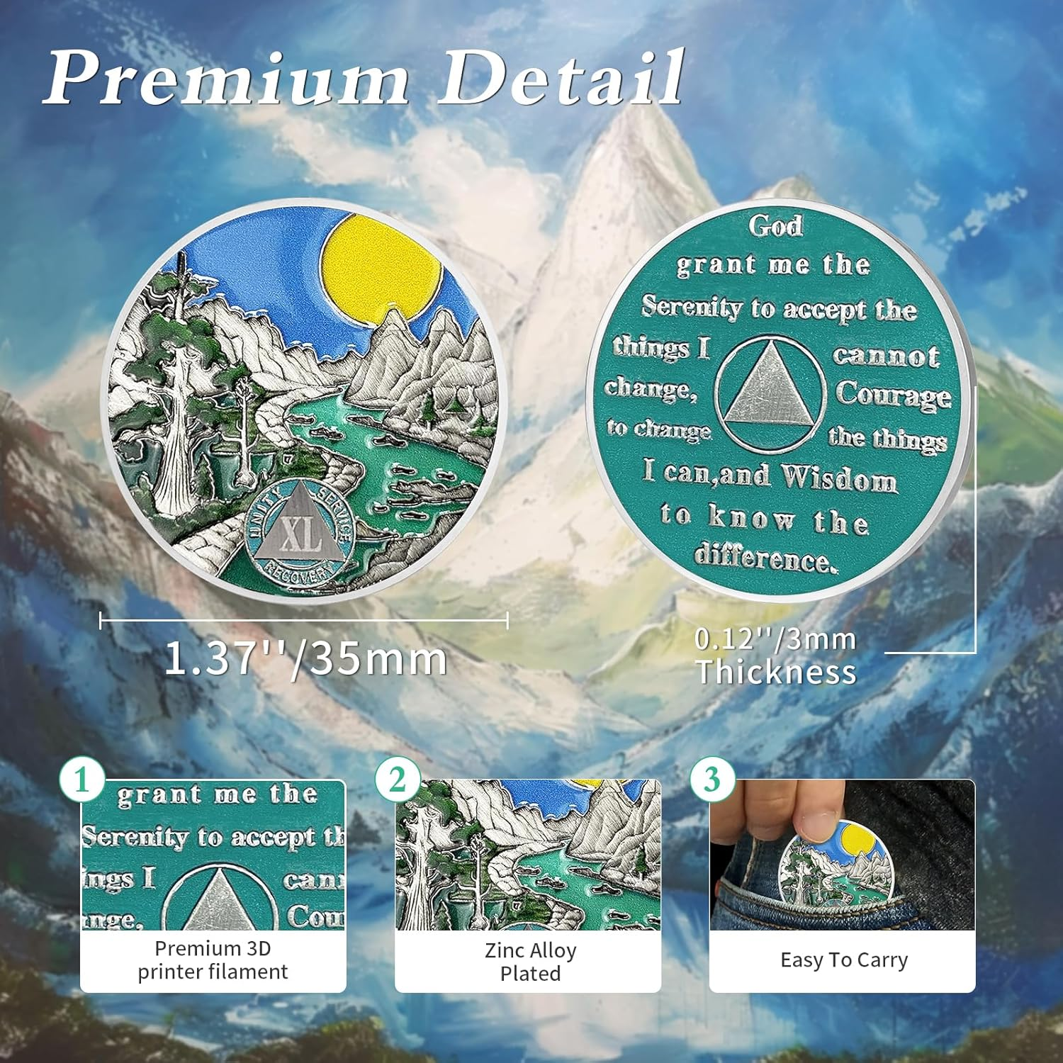 Sunlight 40 Year Sobriety Coin - Recovery 40 Year AA Coins - Serenity Prayer AA Chips and Medallions - 0-40 Prime Na Clean Token - Sober Chip Alcoholics Anonymous Gifts for Men Women - 12 Year image number 4