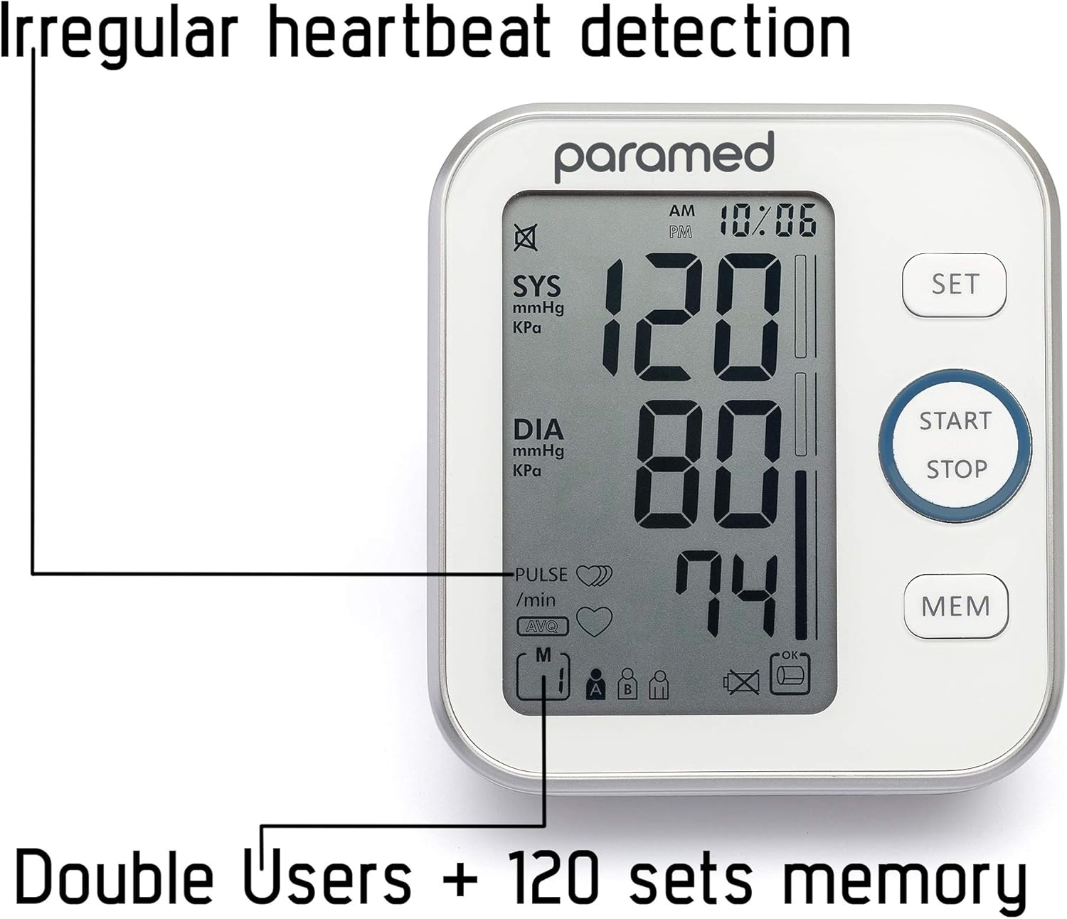 Blood Pressure Monitor by Paramed: Accurate Automatic Upper Arm Bp Machine & Pulse Rate Monitoring Meter with Cuff 22-40Cm,120 Sets Memory, LCD - Device Bag & 4AAA Included image number 4