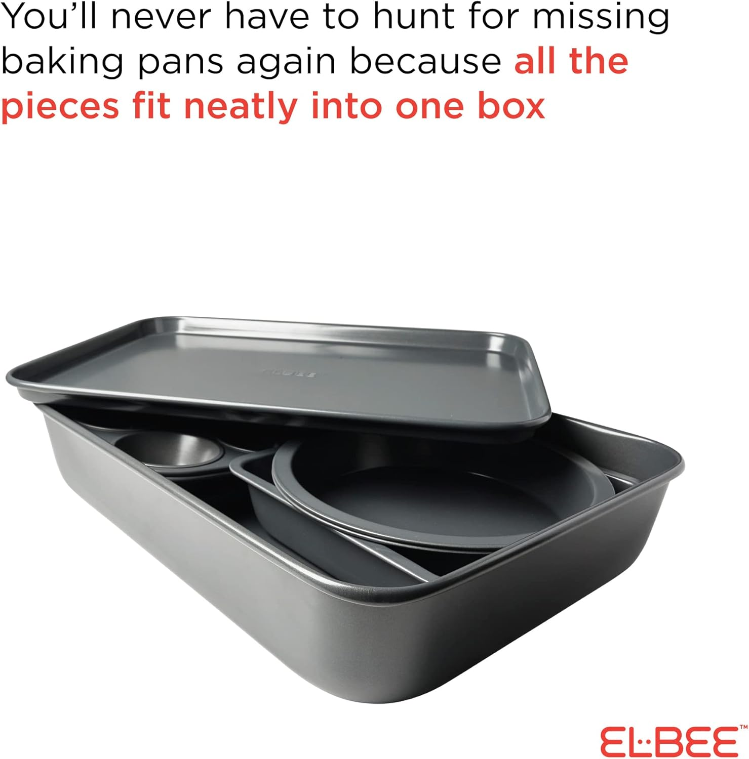 Elbee-Home 8-Piece Oven Nonstick Bakeware Set, Patented Space-Saving Self-Storage Design. image number 5