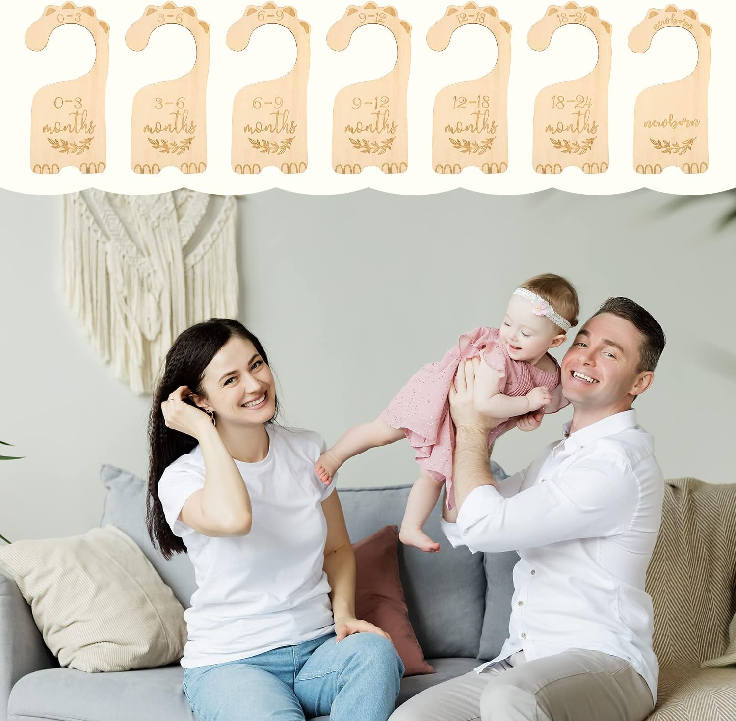 SAVITA 7Pcs Wood Closet Dividers, Clothes Size Dividers Baby Cloth Organizers Baby Clothes Sorting Tags for Baby'S 7 Periods, Boy Girl Nursery Decor image number 4