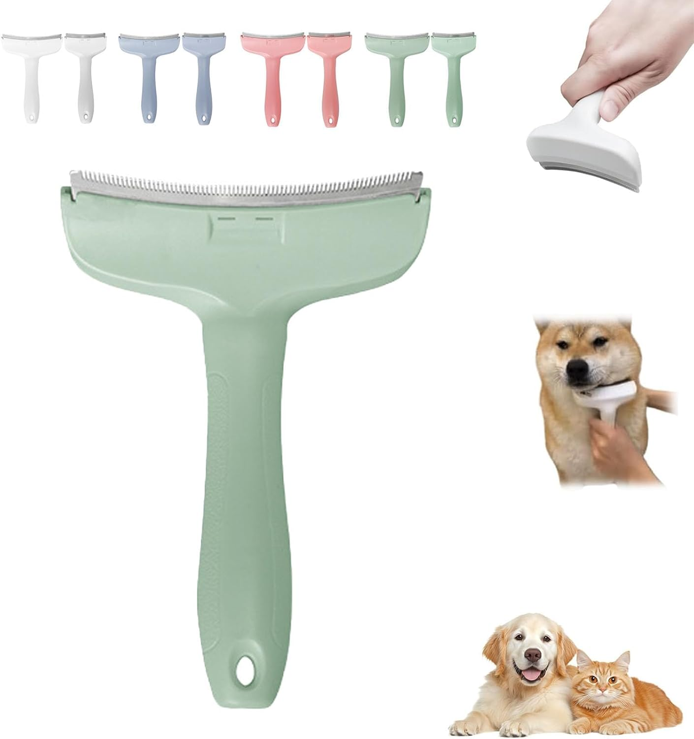 V-Tooth Deshedding Comb for Dogs and Cats, Pet Grooming Brush with Tight V-Shaped Teeth, Hair Removal Tool for Shedding Control, Ergonomic Handle for Short and Long Hair (Blue+Trumpet)