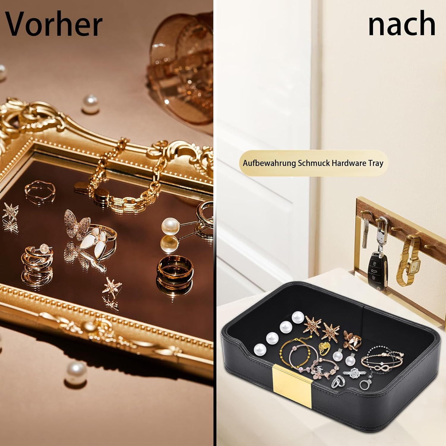 XNONE Luxury Leather Pocket Empty Tray Organiser, Storage Box, Faux Leather Storage Tray, Key Shell for Watches, Mobile Phones, Jewellery, Keys, Coins, Purse and Office Equipment, Black image number 6