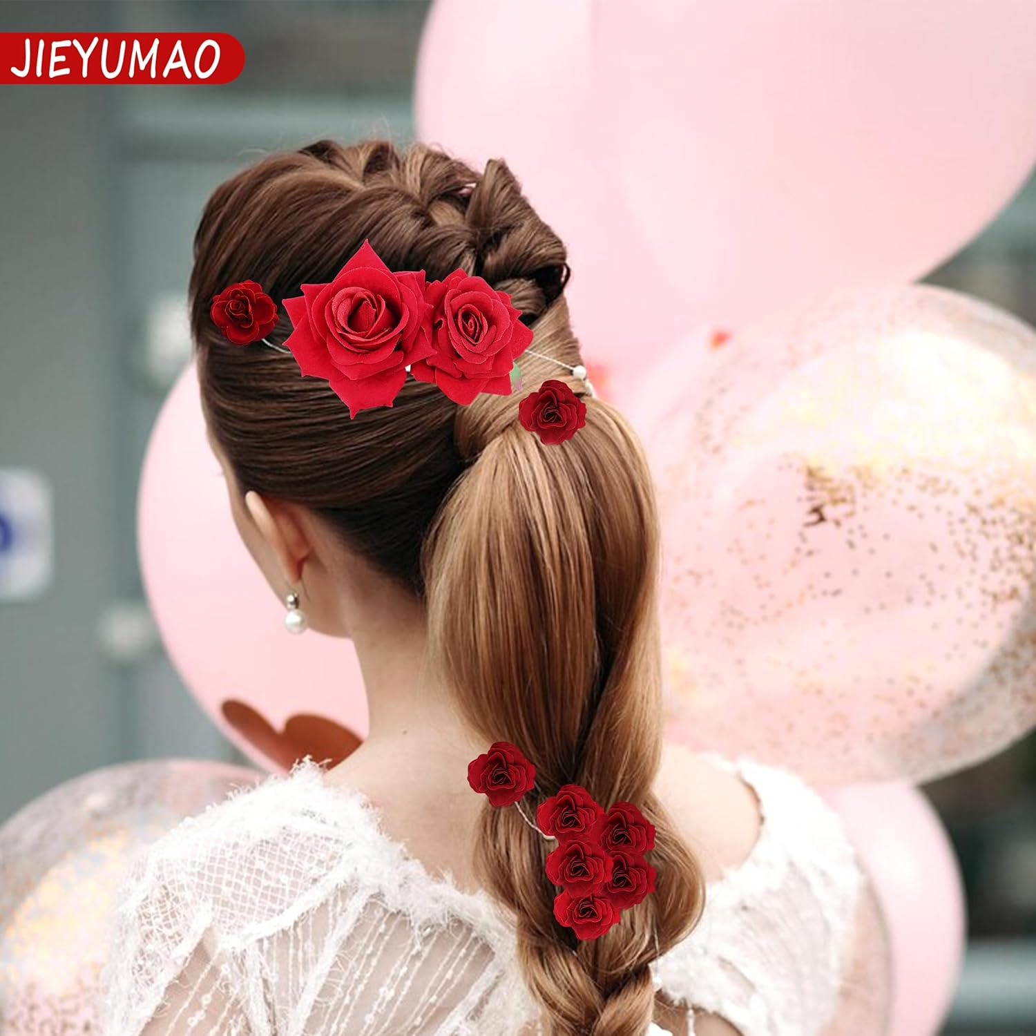 JIEYUMAO 7Pcs Rose Flower Hair Clips, Artifical Red Rose Hair Clip for Women, Elegant Rose Flower Hair Comb Rose Brooch Floral Clips Roses Flower Hair Barrette Hair Accessories for Wedding Party image number 4