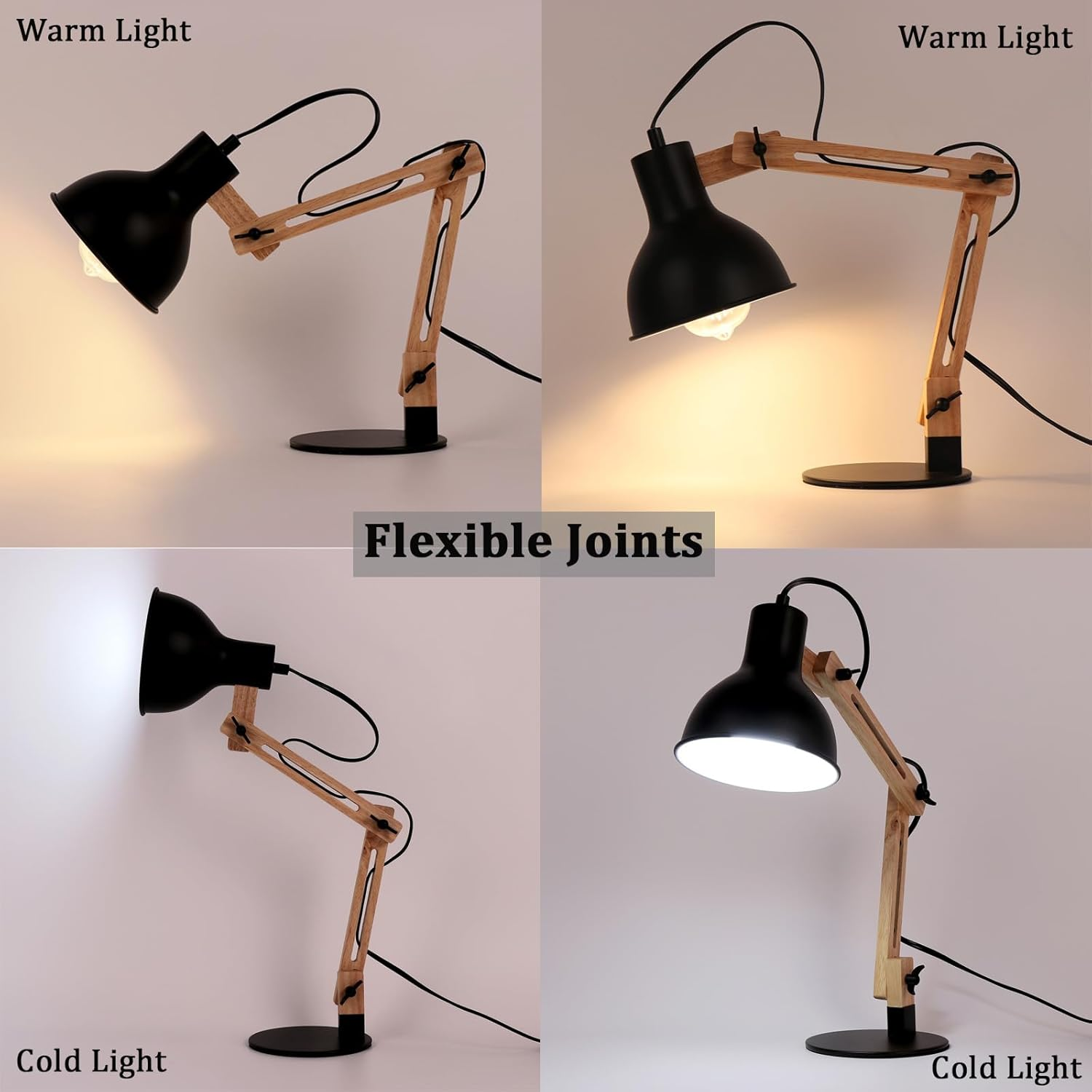 FIRVRE Desk Lamp Flexibly Adjustable Architect Wooden Desk Lamp Swing Arm Goose Necktable Table Lamp Portable Reading Light for Bedroom Study Home Office image number 6