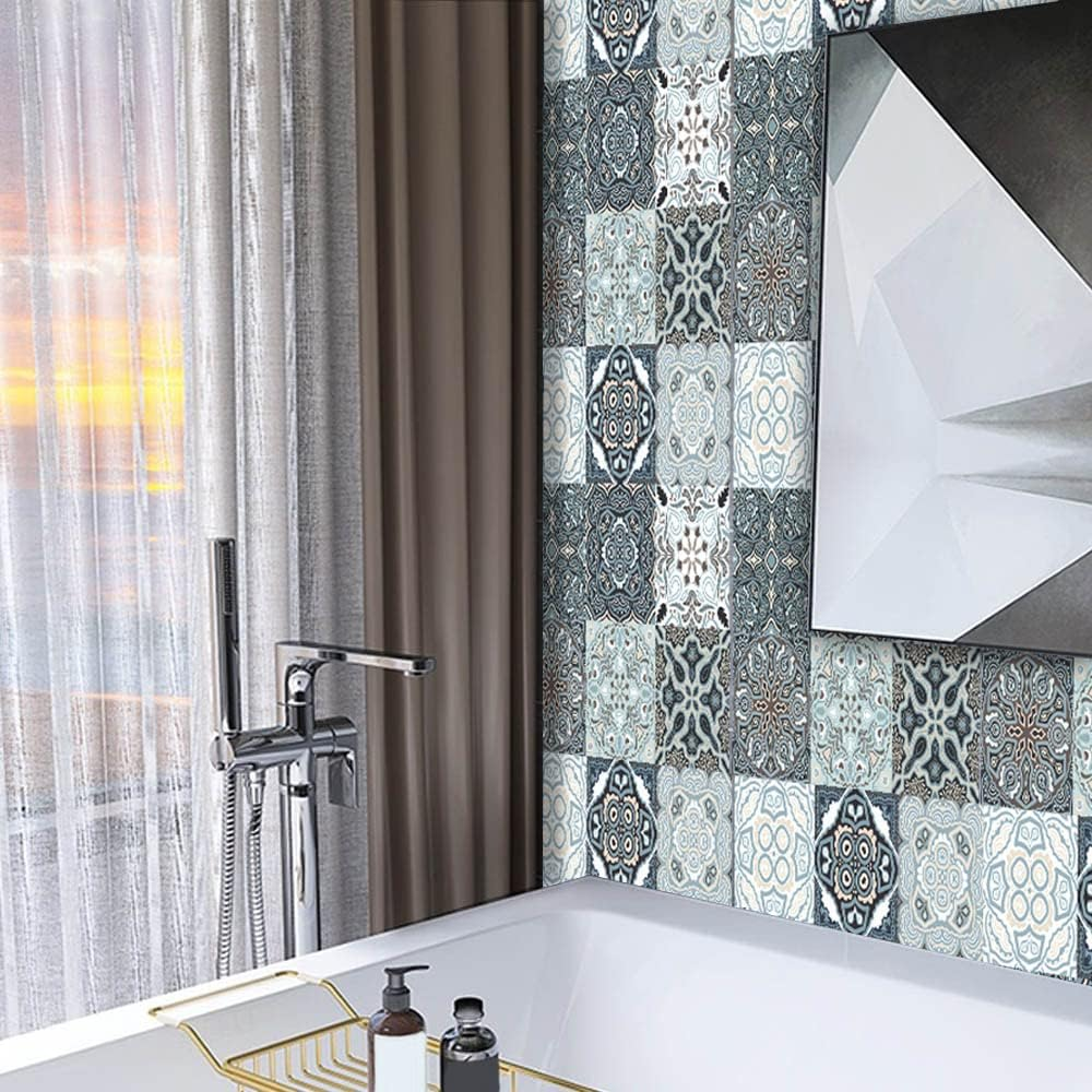 20 Pieces Moroccan Peel and Stick Self Adhesive Tile, Tile Stickers Decals, Removable Decorative Tile Stickers, Waterproof Backsplash Tile Stickers for Kitchen Bathroom image number 6