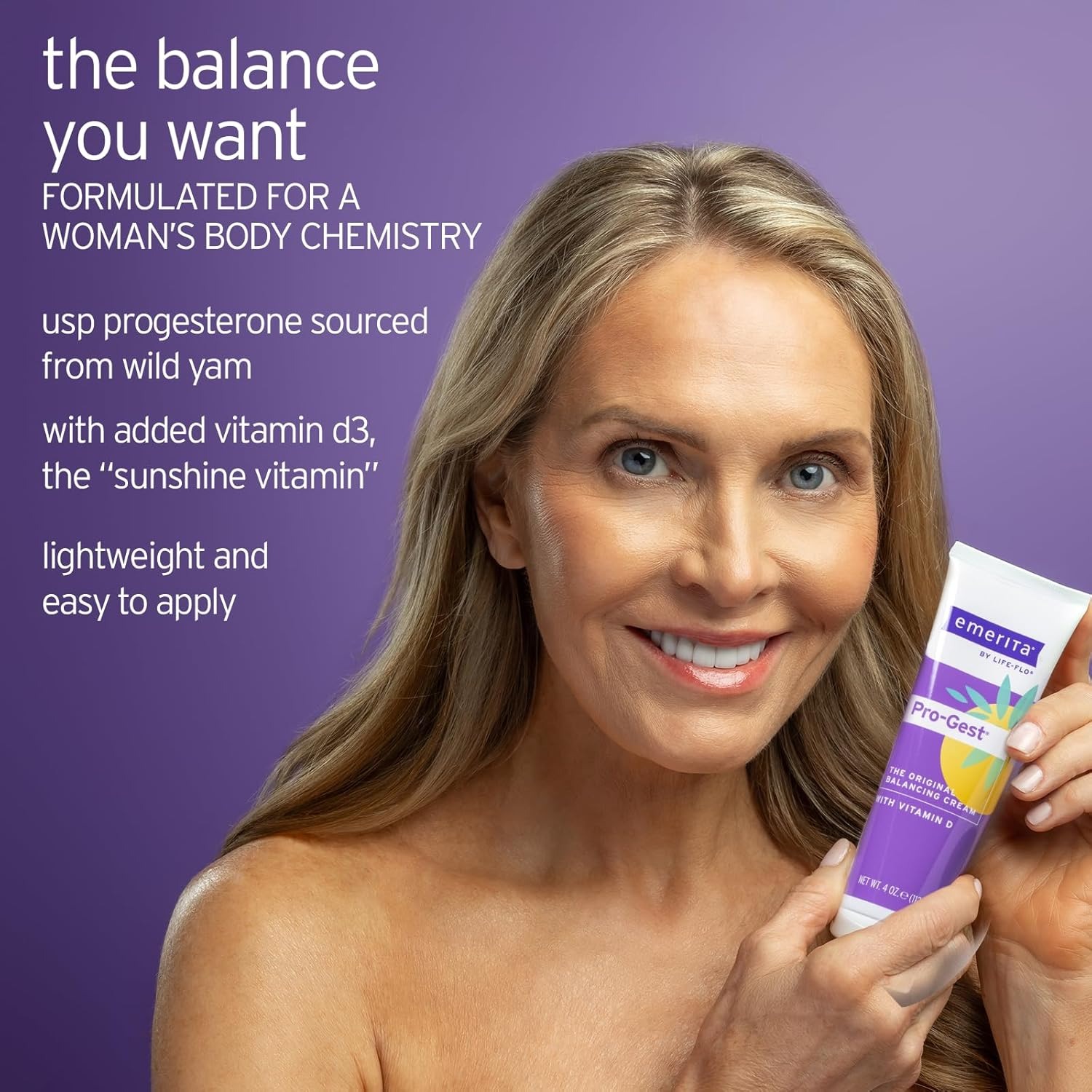Emerita Pro-Gest Balancing Cream with Vitamin D3 | USP Progesterone Cream from Wild Yam for Optimal Balance at Midlife | 4 Ounces