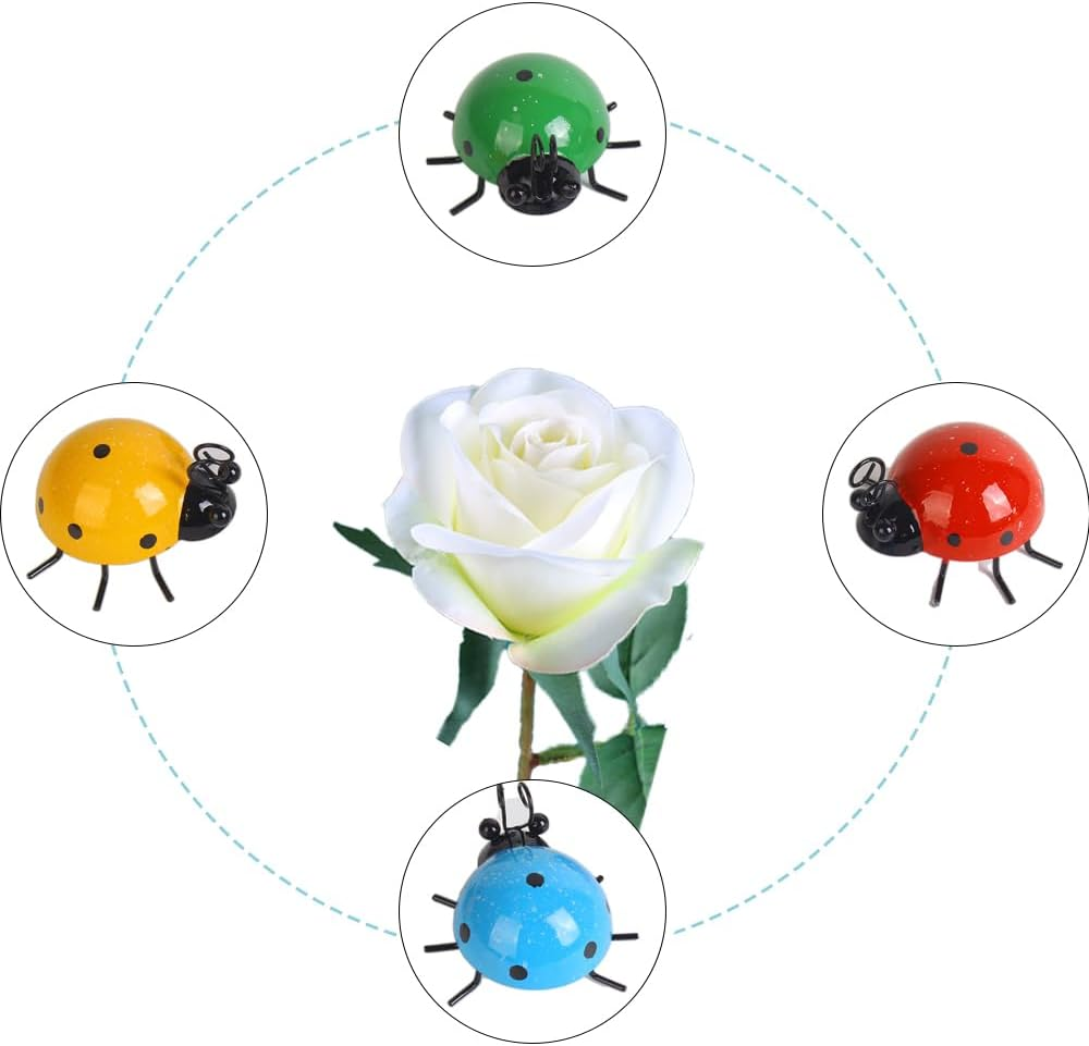 4 Color Metal Ladybugs Garden Decoration, Cute Craft Statue Outdoor Fence Tree Decoration Iron Beetle Wall Hanging Ornament Home Hanging Decorations Ladybugs image number 2