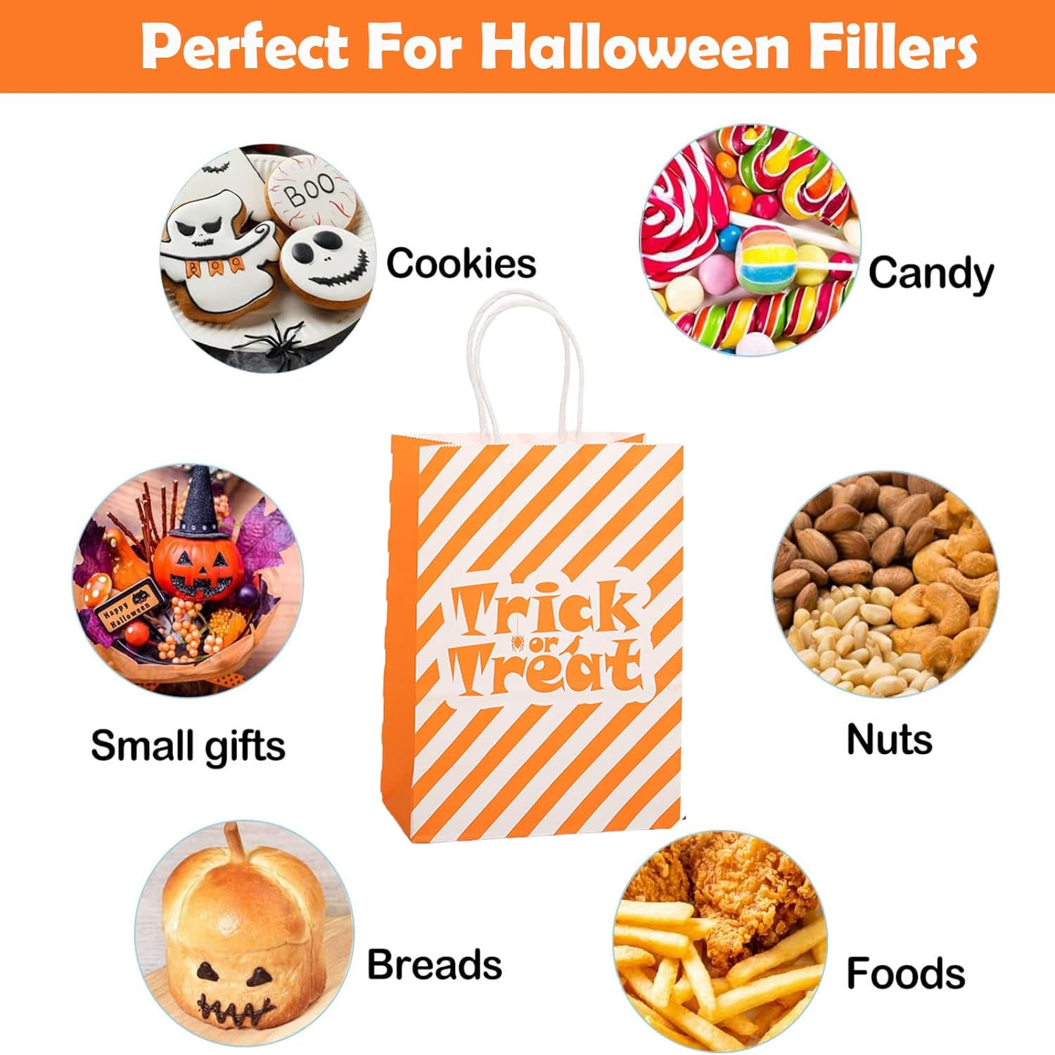 SYTHAK Halloween Kraft Paper Bags with Handles,24Pcs Jack O' Lantern Pumpkin Gift Bags Treat Candy Goodie Bags for Halloween Trick or Treat Party Supplies image number 6