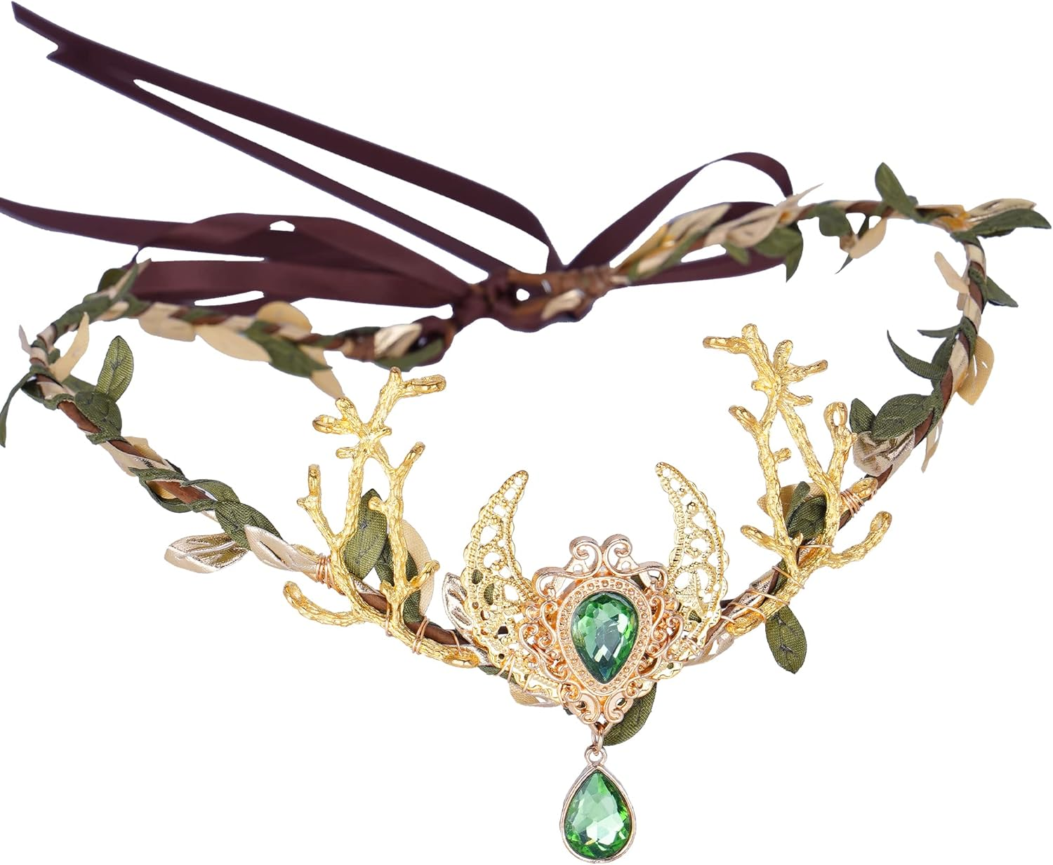 MOSTORY Elfenkrone F&uuml;r Waldfee Kost&uuml;m Damen, Walefee Elfen Schmuck Mit Moon F&uuml;r Cosplay Karneval image number 5