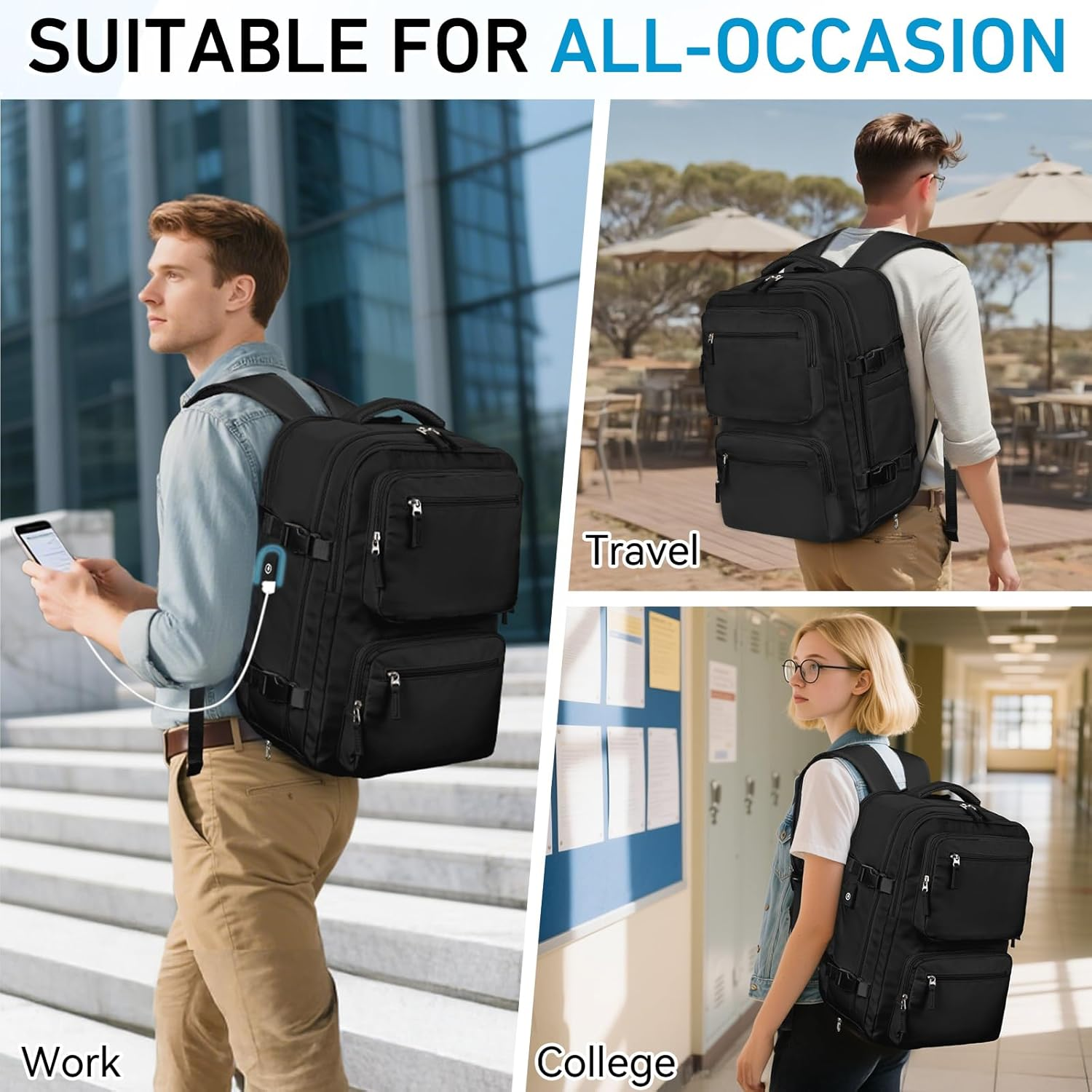 Travel Backpack for Men Women,Vaschy 15.6Inch Laptop Backpack for Work Hiking School Water Resistant Carry on Backpack with USB Charging Port, Shoes Compartment image number 5