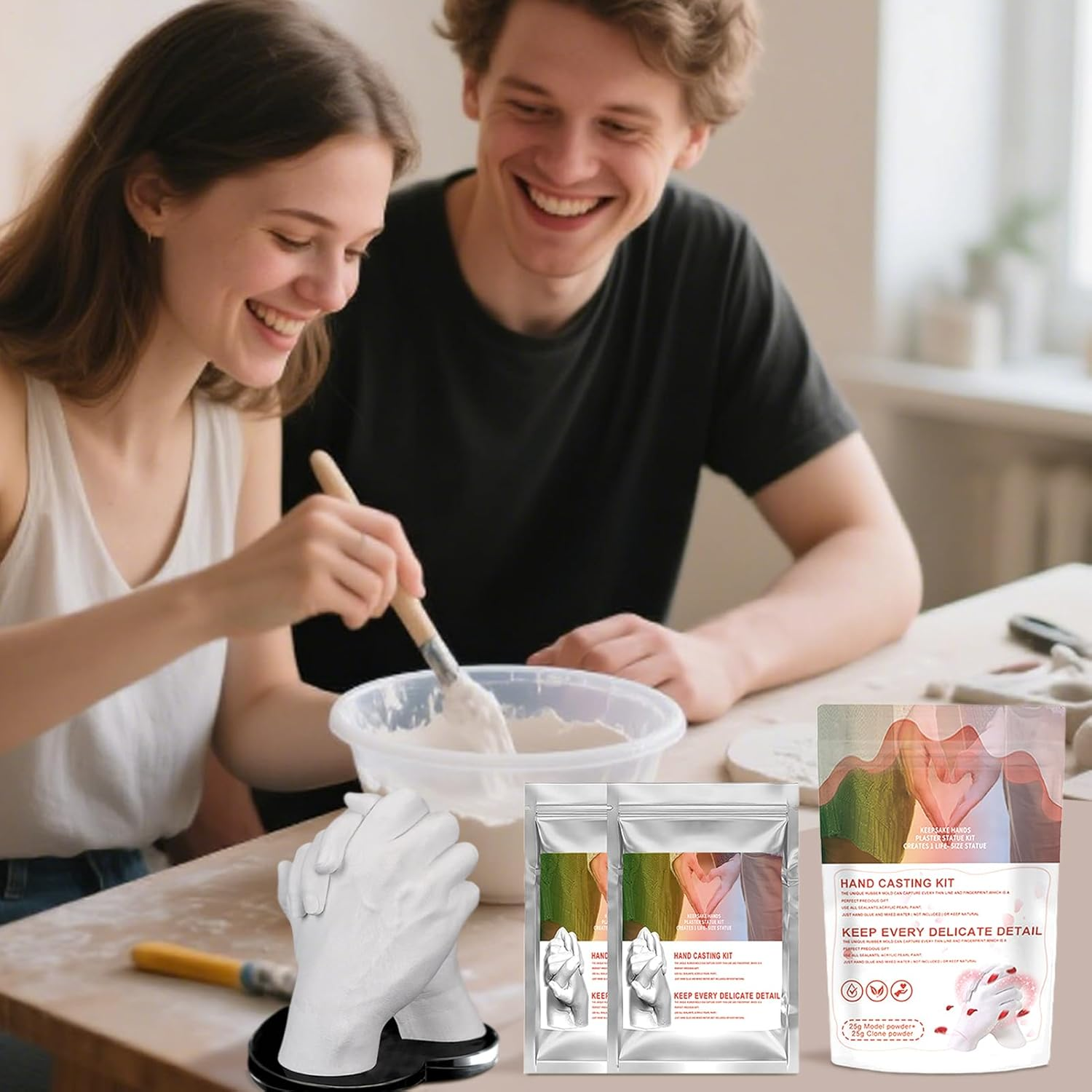 Hand Mold Powder, Fast Curing Casting Material, Skin Safe Kit, 5.51X7.87 Inches for Children and Adults, Easy Use Formula for Family Keepsake Crafts at Baby Handprint Art Projects image number 5